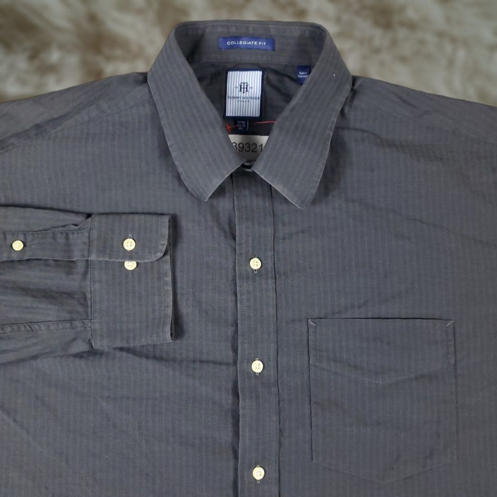 Tommy Hilfiger Tommy Hilfiger Shirt Mens XL Gray Striped Button-Up Long Sleeve Casual Business Formal Party/Cocktail Workwear Size US XL / EU 56 / 4 - 1 Thumbnail