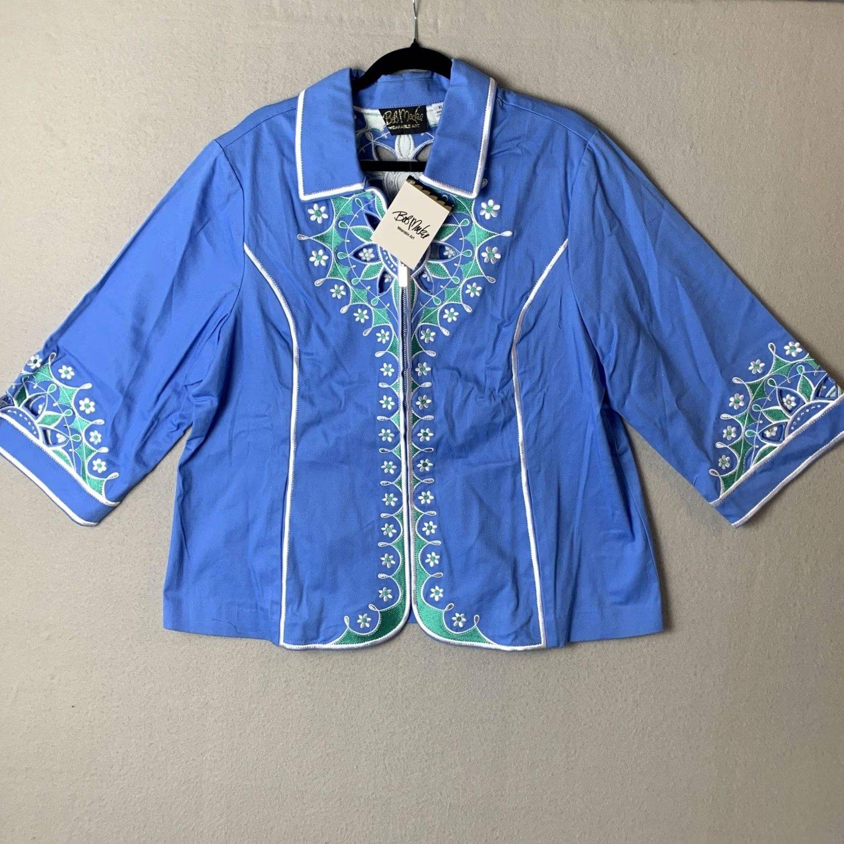 Bob Mackie Bob Mackie Wearable Art Jacket Woman XL Blue Embroidered Geometric Full Zip NWT Vintage? No Size XL / US 12-14 / IT 48-50 - 2 Thumbnail