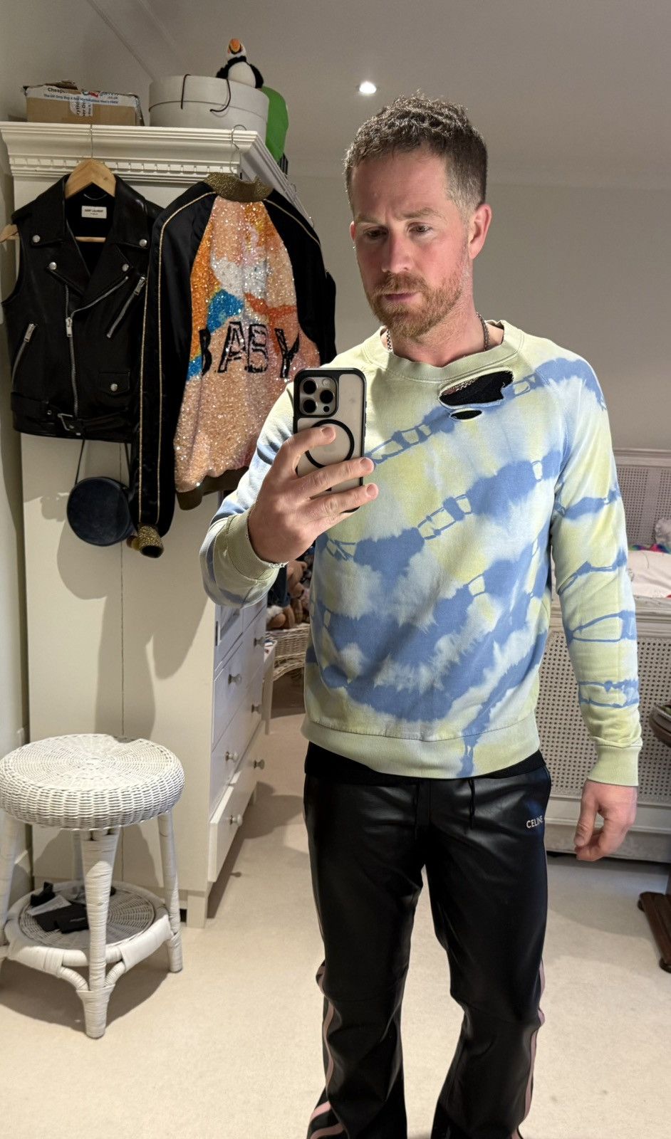 Saint Laurent Paris SS16 Saint Laurent tie dye thrashed sweater crew Hedi grail Size US L / EU 52-54 / 3 - 4 Thumbnail