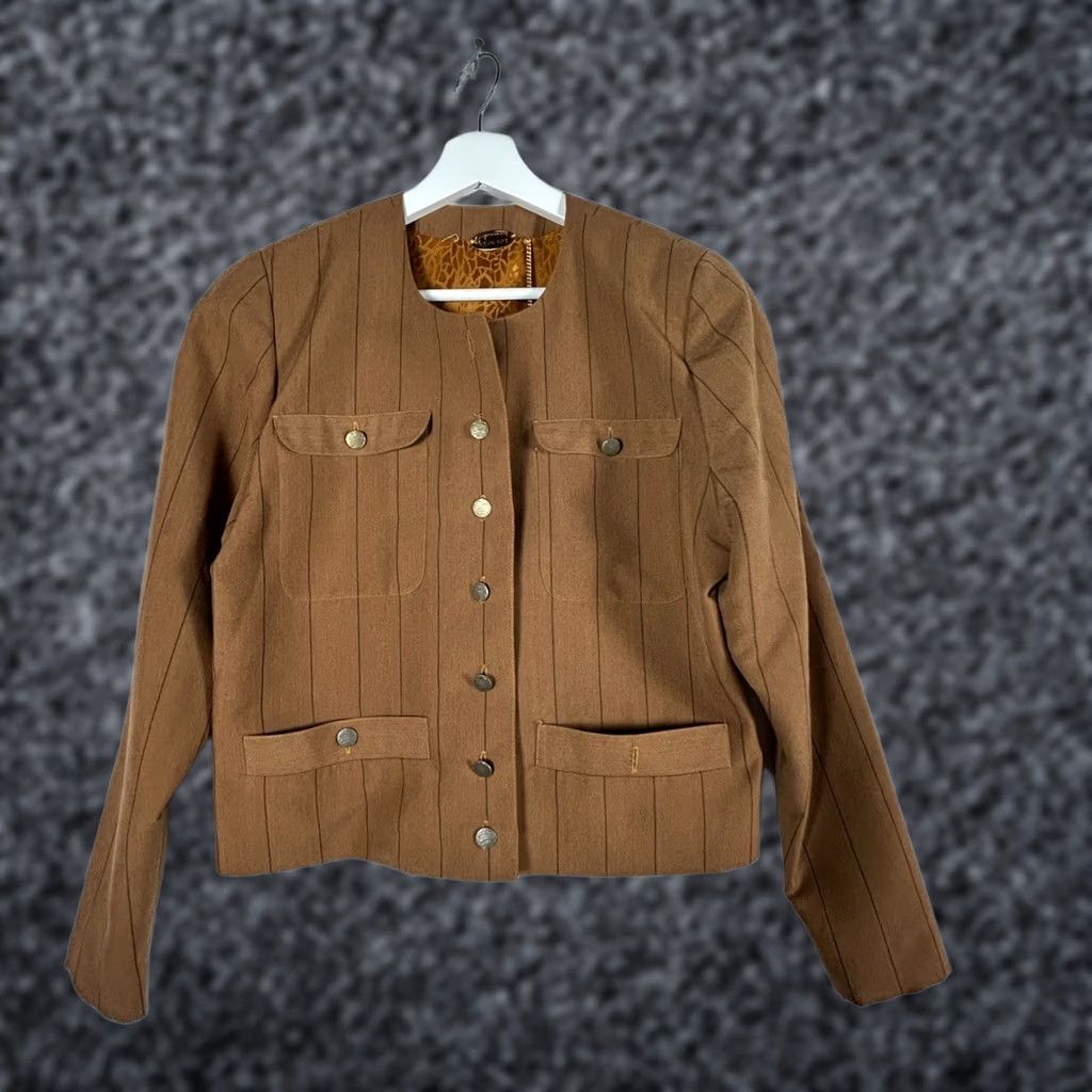 Vintage Vintage Jugoexport Mirjana Maric Womens Pinstripe Blazer Jacket Small Brown Size S / US 4 / IT 40 - 1 Thumbnail