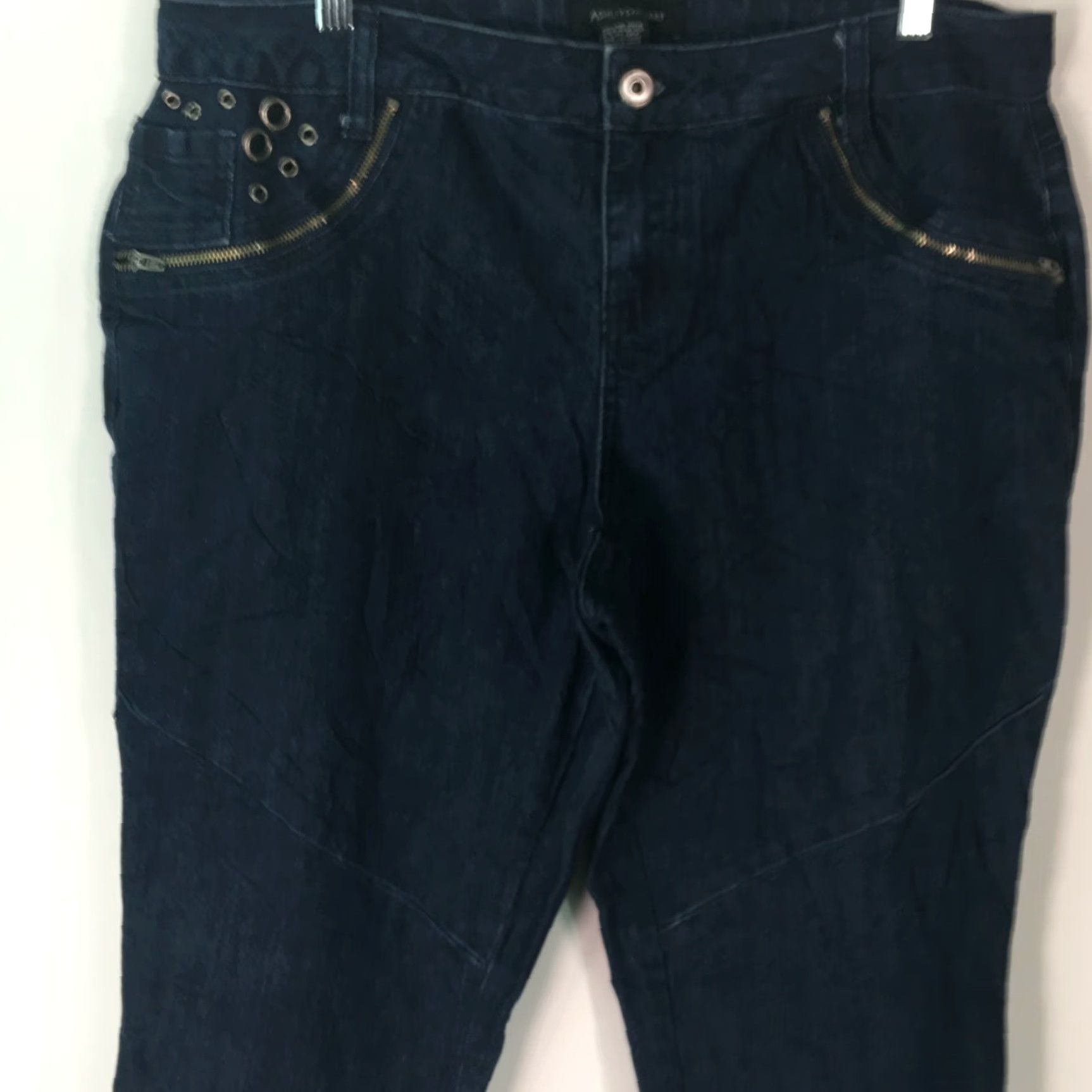 Vintage Ashley Stewart Jeans Womens 14W Blue Denim Studded Pockets Low Rise Casual 5-Pocket Modern Size 36" / US 14 / IT 50 - 2 Thumbnail