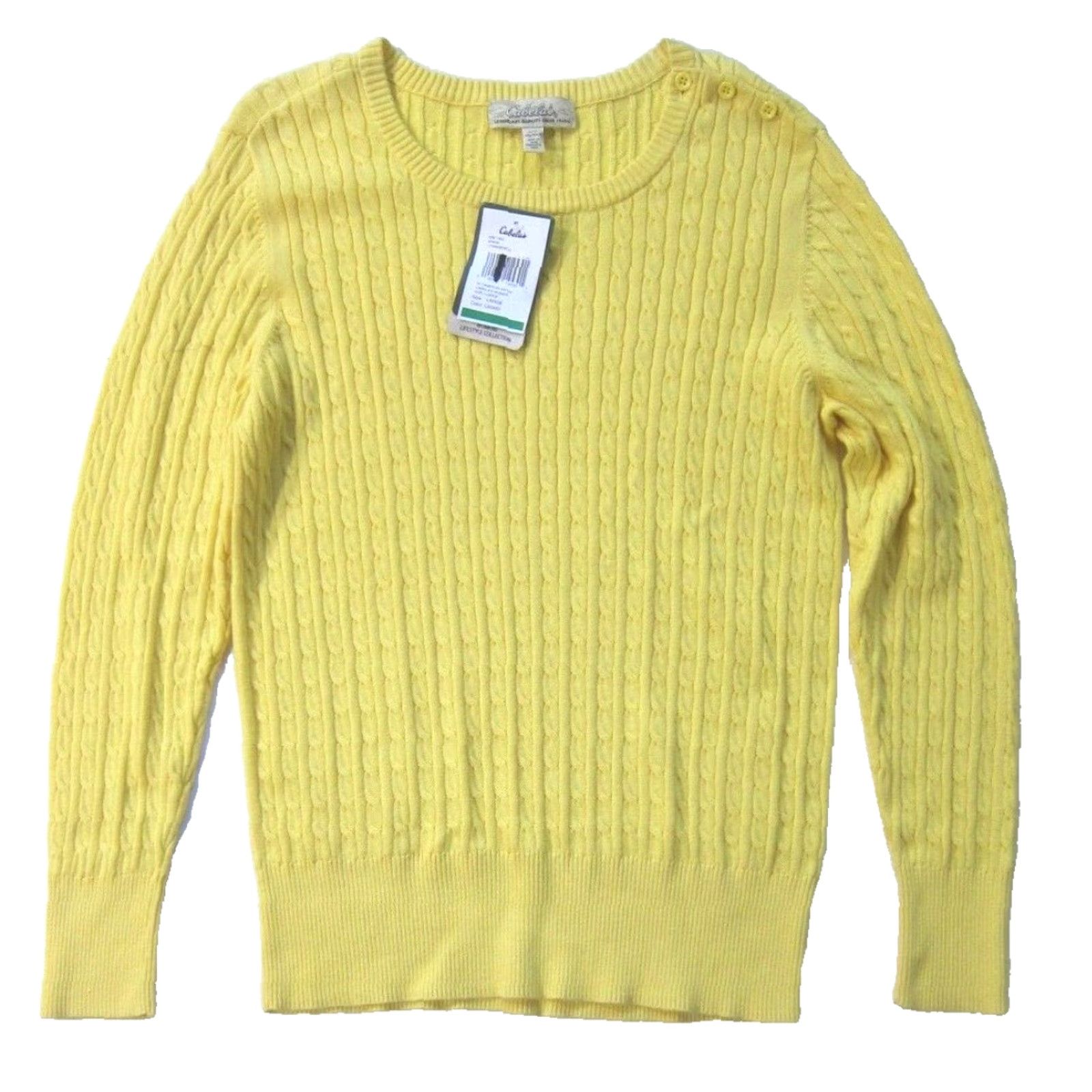 Vintage NWT Cabela's Cameron Yellow Knit Long Sleeve Round Neck Sweater Large Size L / US 10 / IT 46 - 2 Thumbnail
