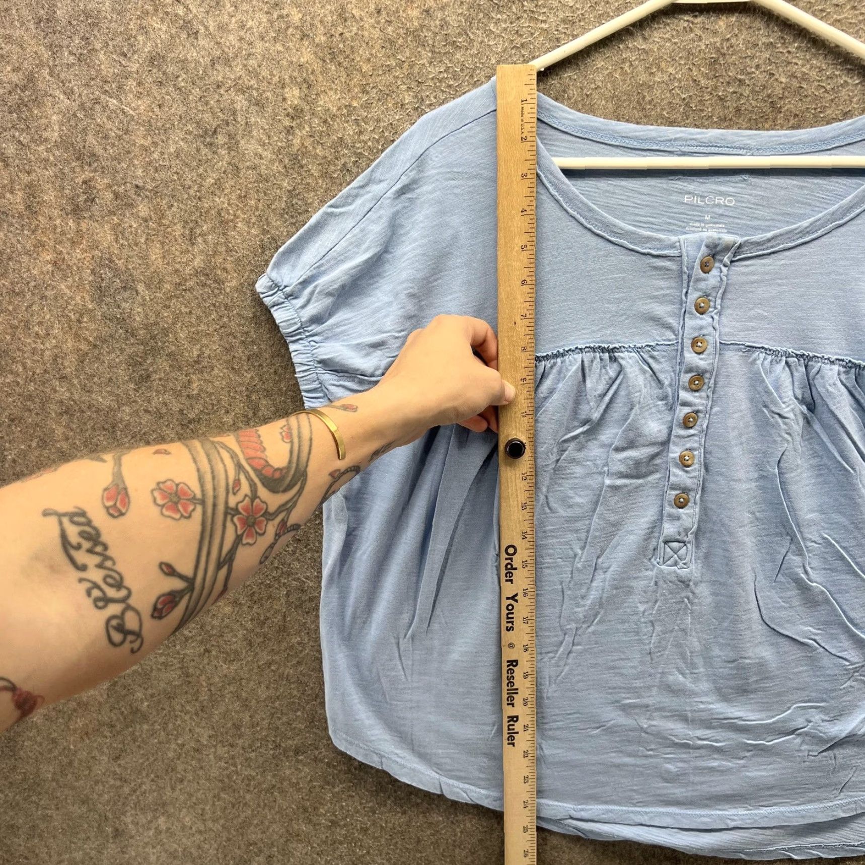 Vintage Pilcro Shirt Womens Medium Blue 100% Cotton Scoop Neck Button Dolman Tee Top Size M / US 6-8 / IT 42-44 - 7 Thumbnail