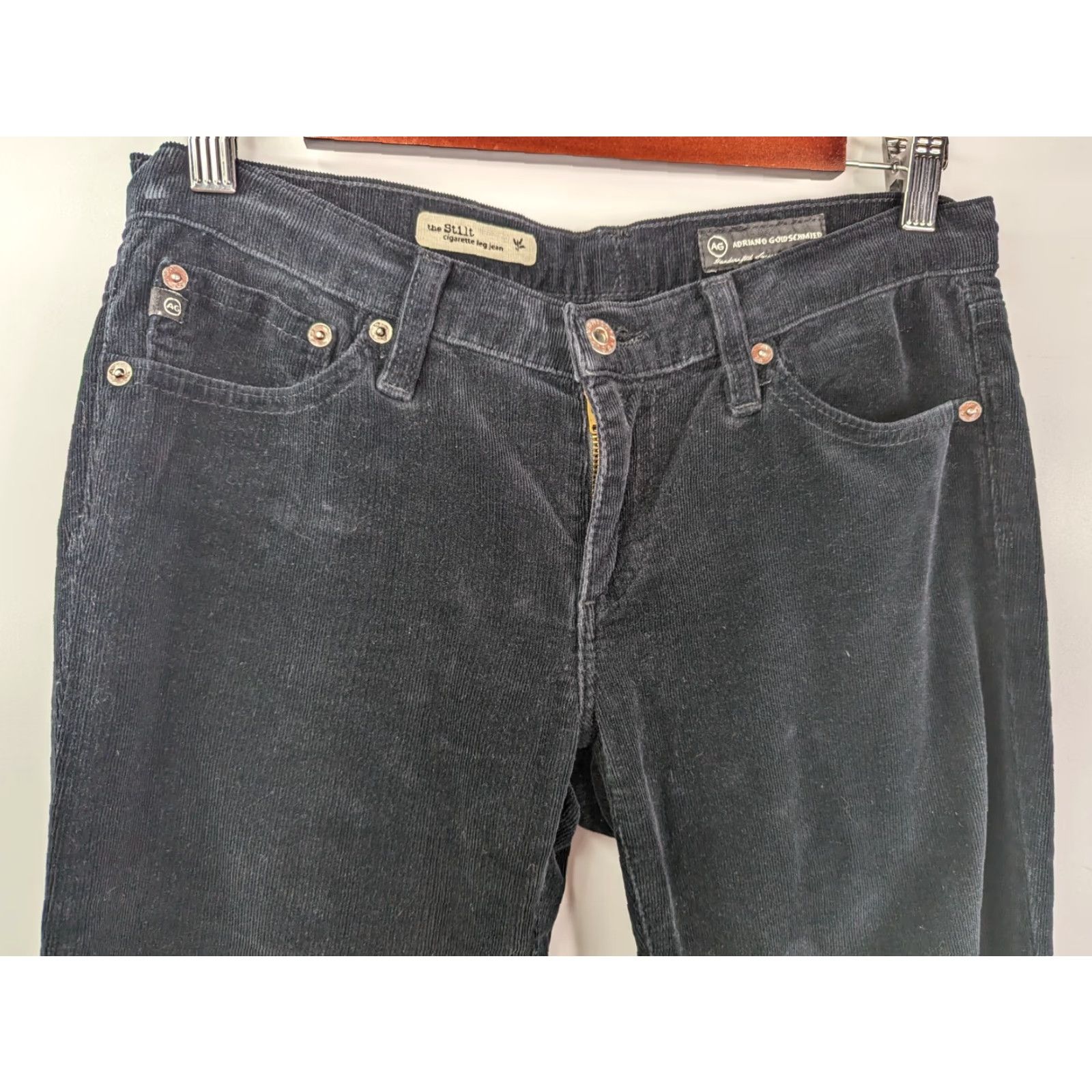 Vintage AG Adriano Goldschmied The Stilt Cigarette Leg Corduroy Pants Women's 26R Black Size 26" / US 2 / IT 38 - 2 Thumbnail