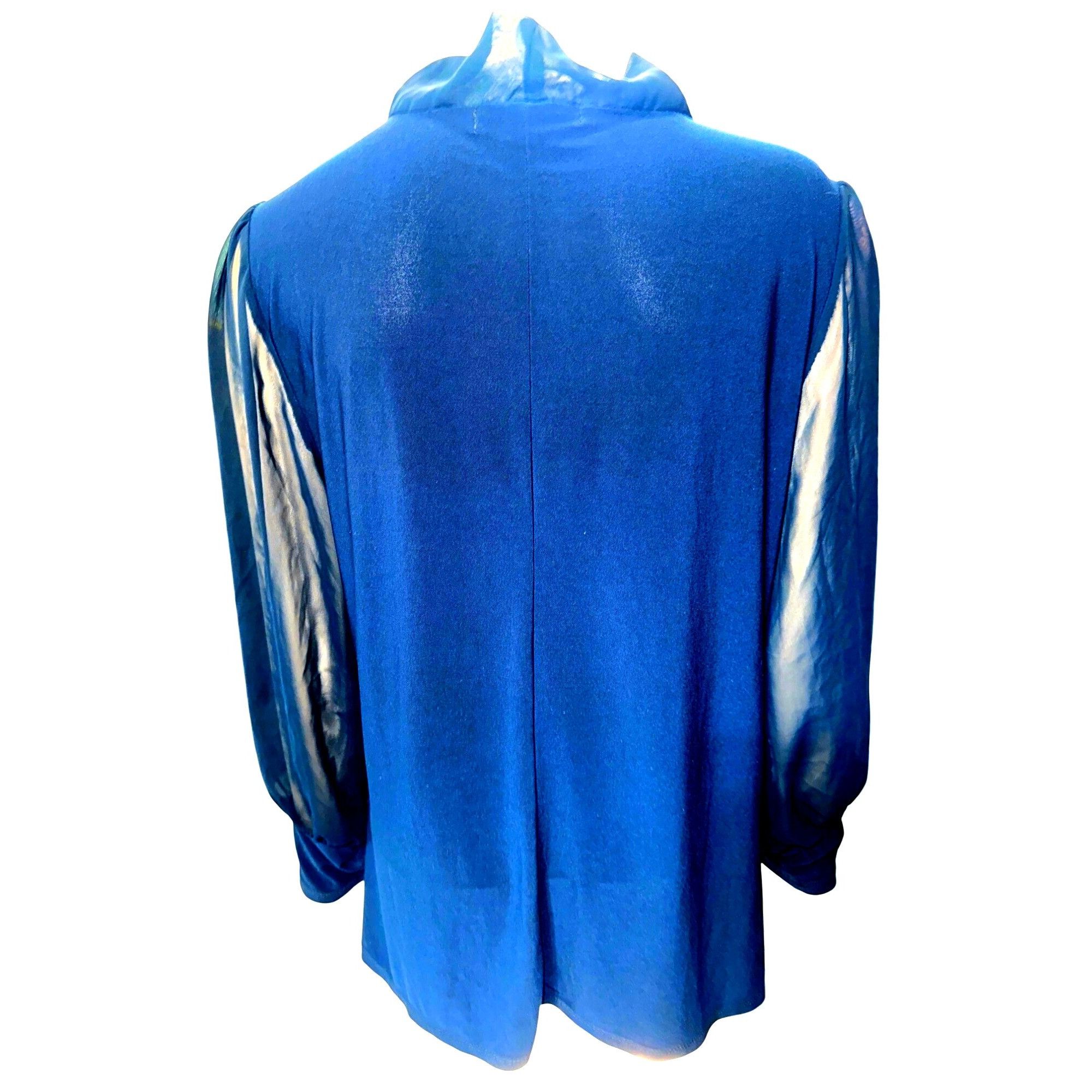 Other Adele May Navy Blouse Large Sheer Sleeve Tie Neck Keyhole Ro Size L / US 10 / IT 46 - 5 Thumbnail