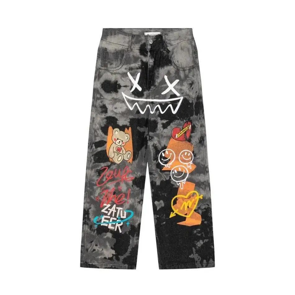 Japanese Brand Straight Wide Leg Pants Graffiti Print Casual Jeans Y2k Size US 32 / EU 48 - 4 Thumbnail