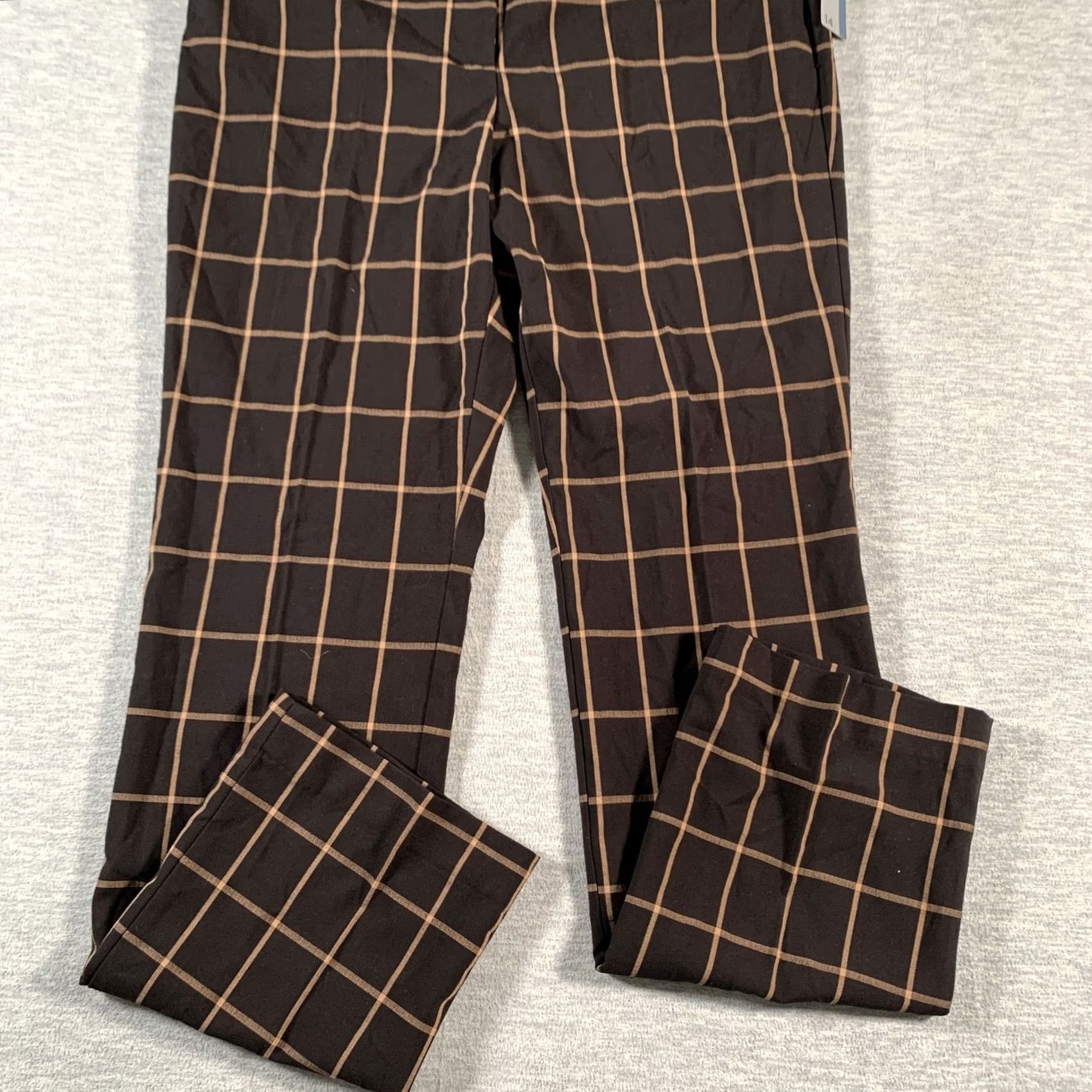 Worthington Worthington Womens Pants 14 Black Tan Windowpane Plaid Modern Fit Stretch Career Size 36" / US 14 / IT 50 - 3 Thumbnail