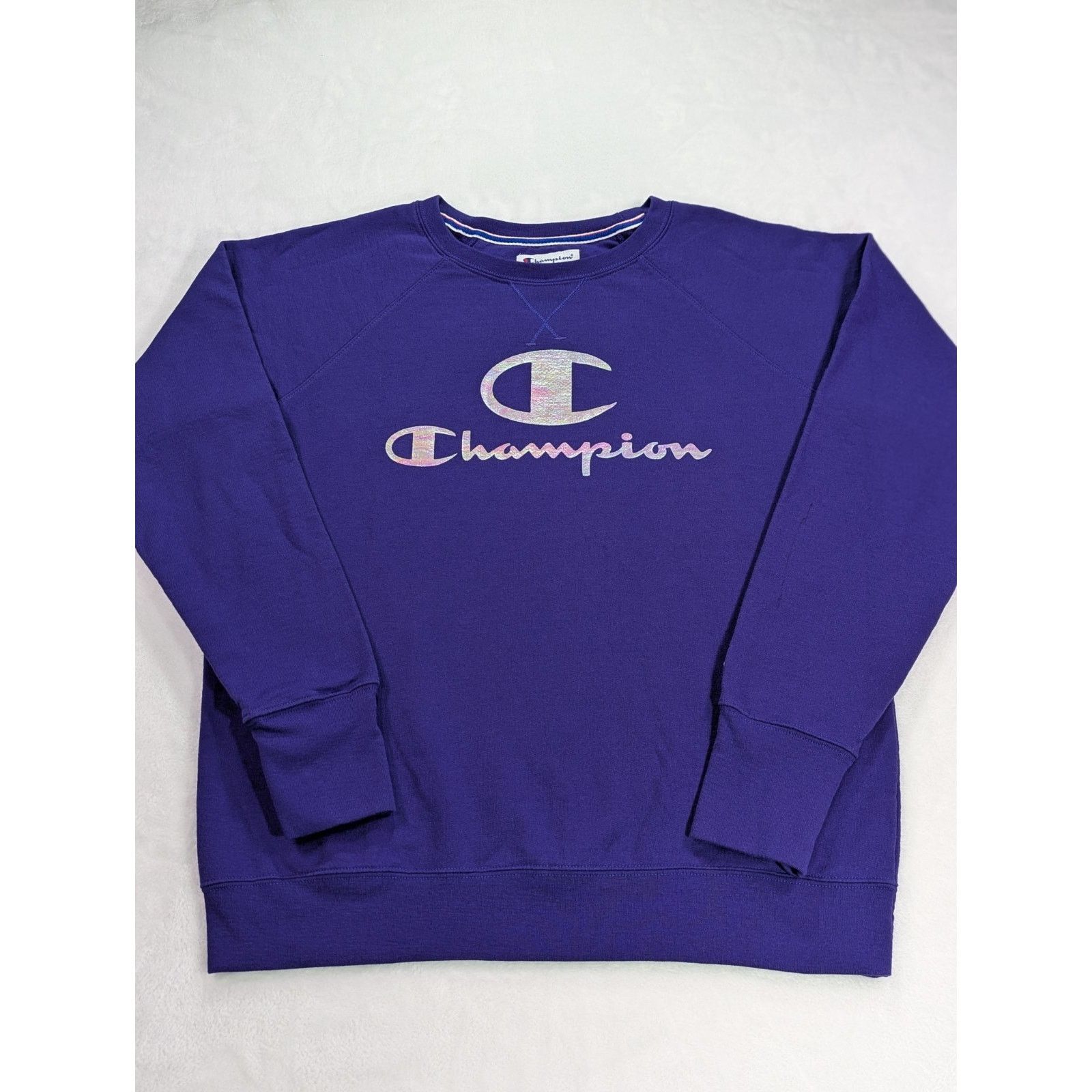 Champion Sz L Purple Powerblend Crewneck Holographic Logo Sweatshirt Size L / US 10 / IT 46 - 3 Thumbnail