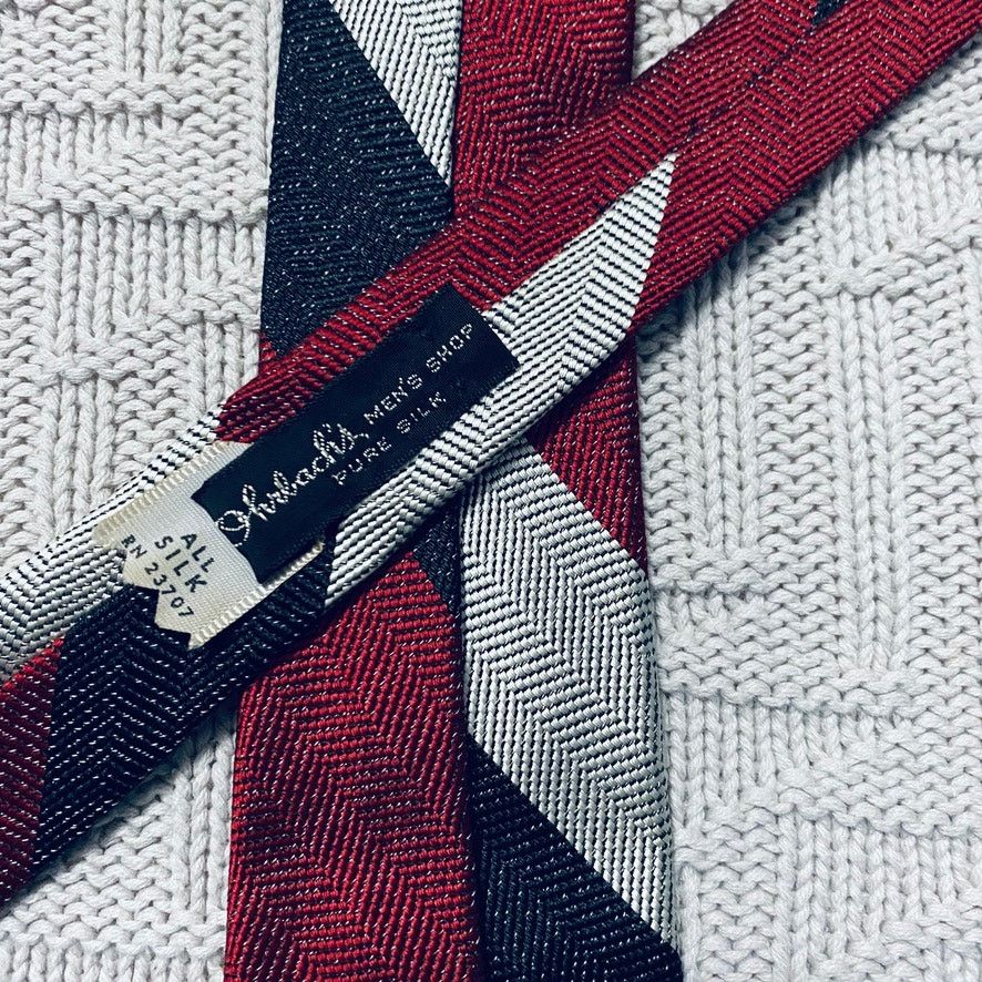 Vintage Vintage Ohrbach's red black and silver striped silk slim tie Size ONE SIZE - 4 Thumbnail