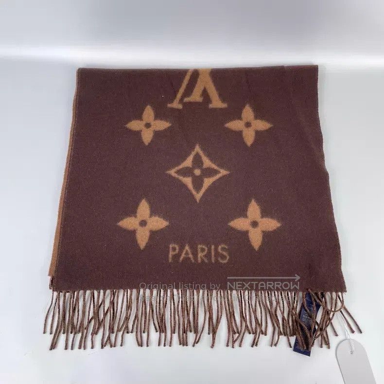 Louis Vuitton Louis Vuitton Brown dark brown presbyopic printed cashmere Size ONE SIZE - 1 Thumbnail