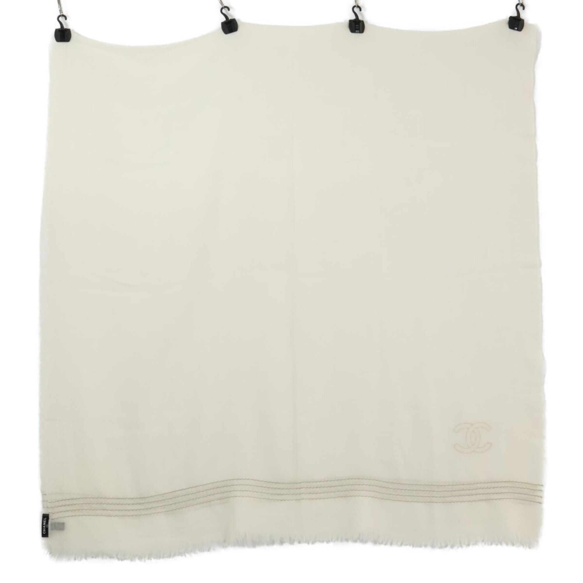Chanel CHANEL Coco Mark Chain Embroidered Wool Stole, Ivory & Silver, Women's Size ONE SIZE - 1 Thumbnail