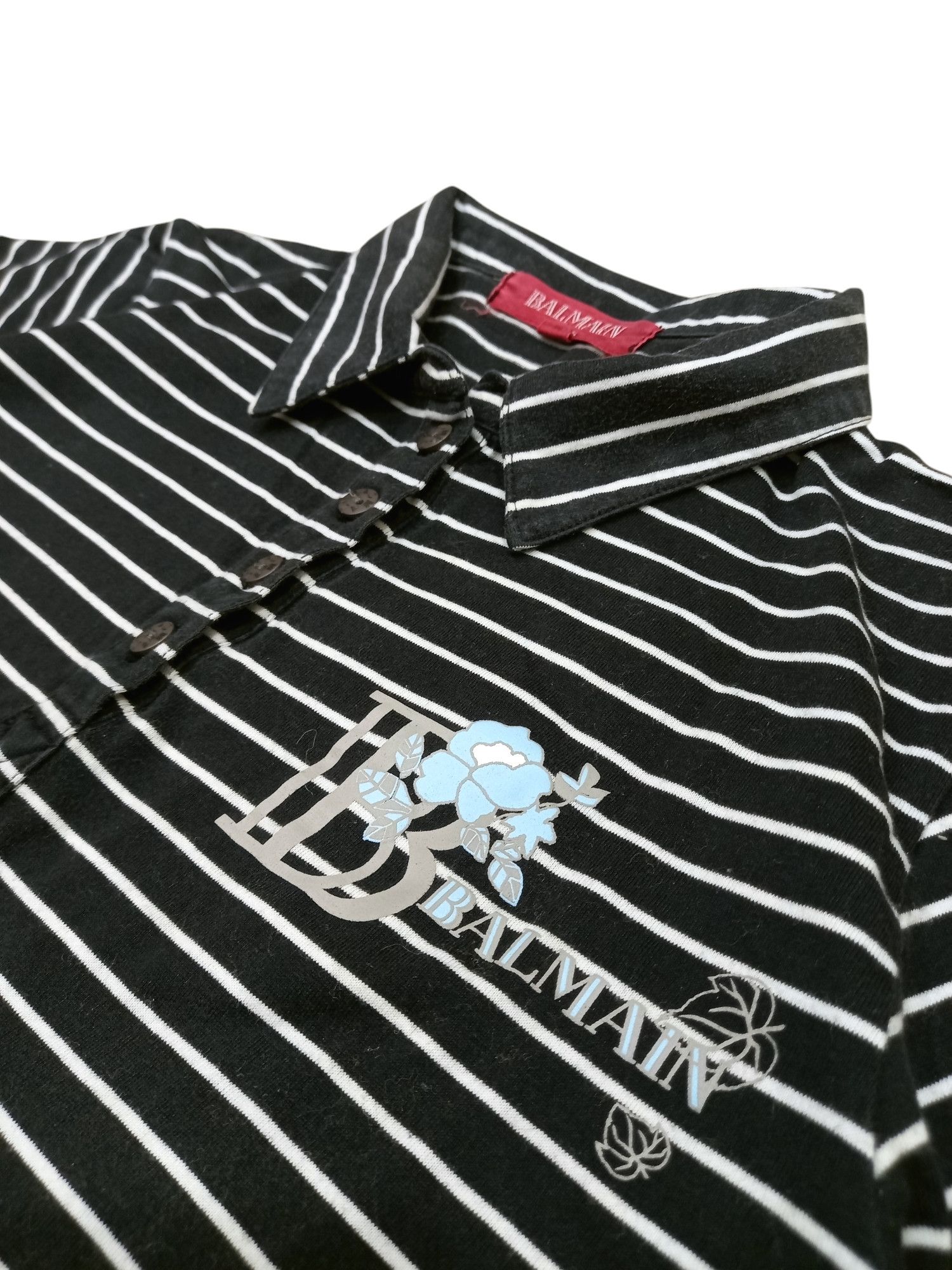 Balmain Balmain Paris Stripe Floral Logo Spellout Polo Size XL / US 12-14 / IT 48-50 - 3 Thumbnail