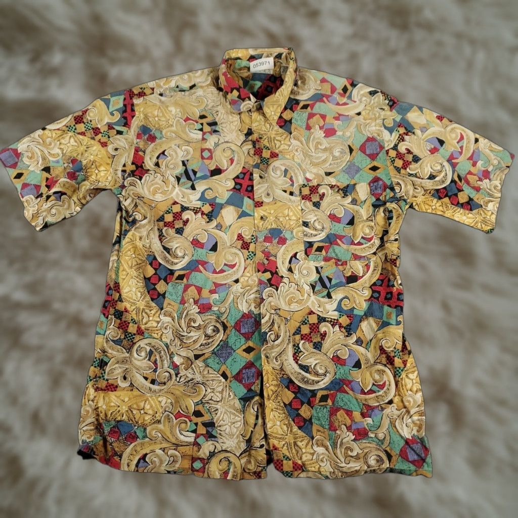Vintage VINTAGE Burma Bibas Shirt Men's Large Short Sleeve Beige Abstract Geometric Button Up Casual Dressy Size US L / EU 52-54 / 3 - 1 Thumbnail