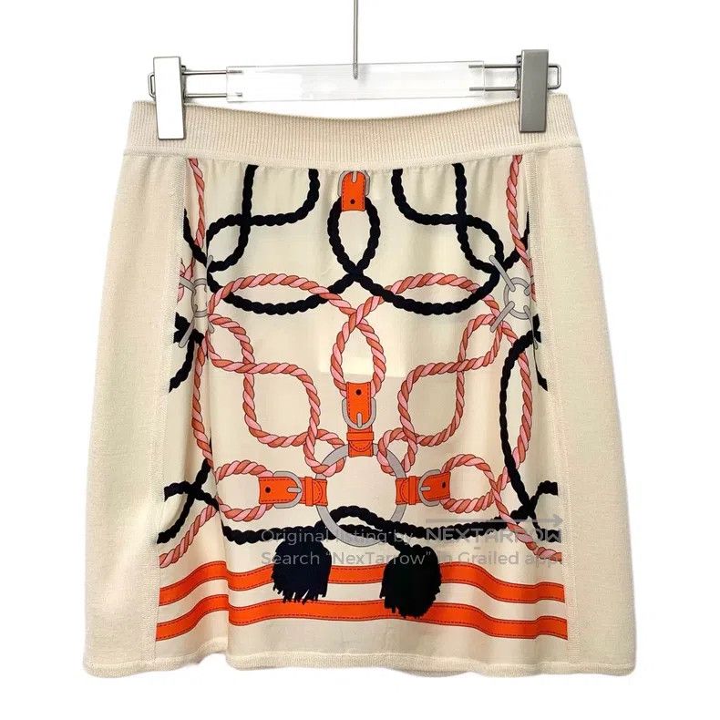 Hermes Hermes Beige Rope Tie Print Silk Asymmetrical Skirt Size 24" / US 00 / IT 34 - 2 Thumbnail