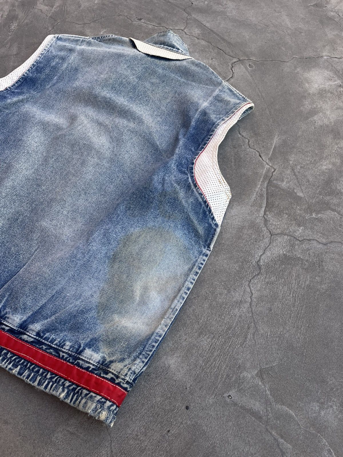 Vintage 1970s Leather Vest On Riri Zipper, Stonewashed Denim- Wescot Size US L / EU 52-54 / 3 - 8 Thumbnail