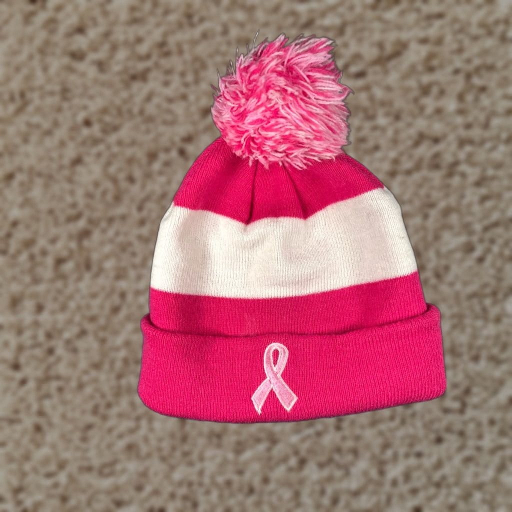 Pinko American Crown Beanie Women One Size Pink White 100% Acrylic Ribbon Cuff Pom Cancer Awareness Size ONE SIZE - 1 Thumbnail