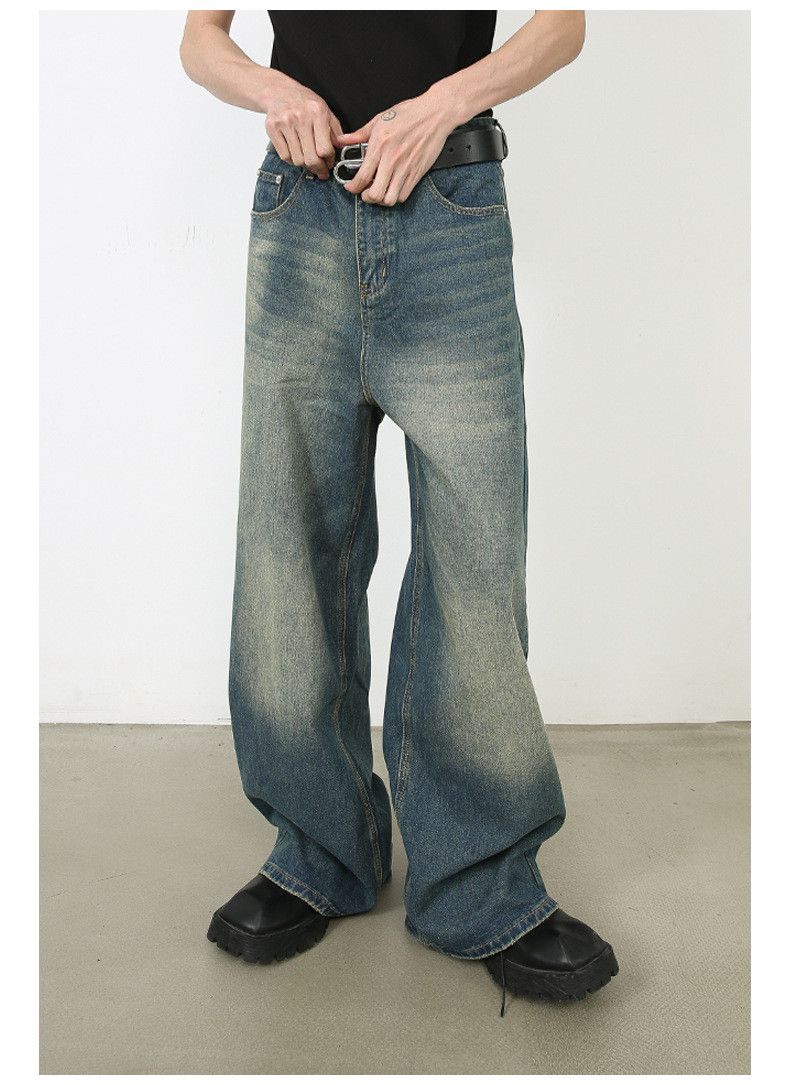 Japanese Brand Retro blue men's loose straight leg wide-leg washed jeans Size US 32 / EU 48 - 3 Thumbnail