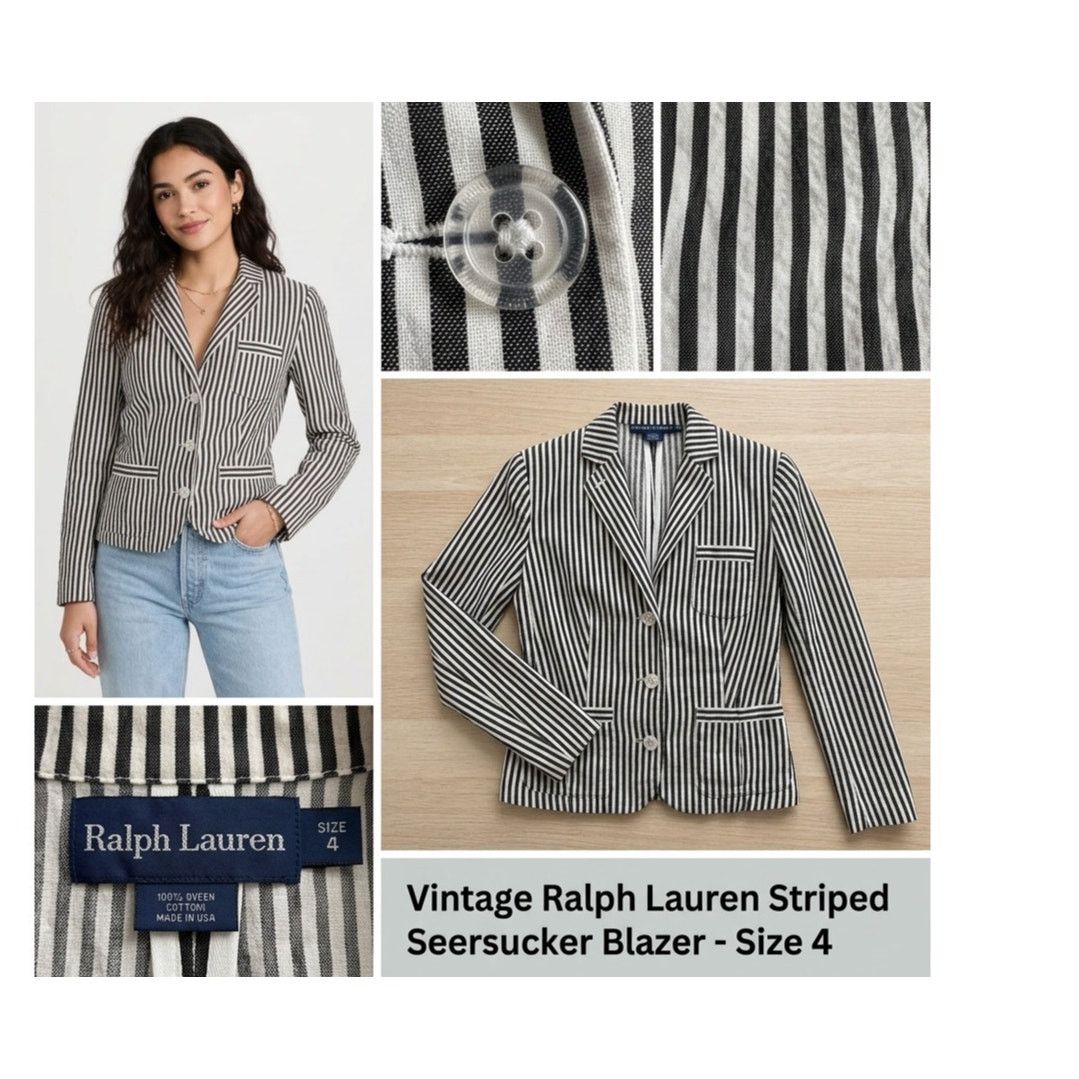 Ralph Lauren VTG Ralph Lauren Navy Striped Linen Cotton Blazer - Size 4 Size S / US 4 / IT 40 - 1 Thumbnail
