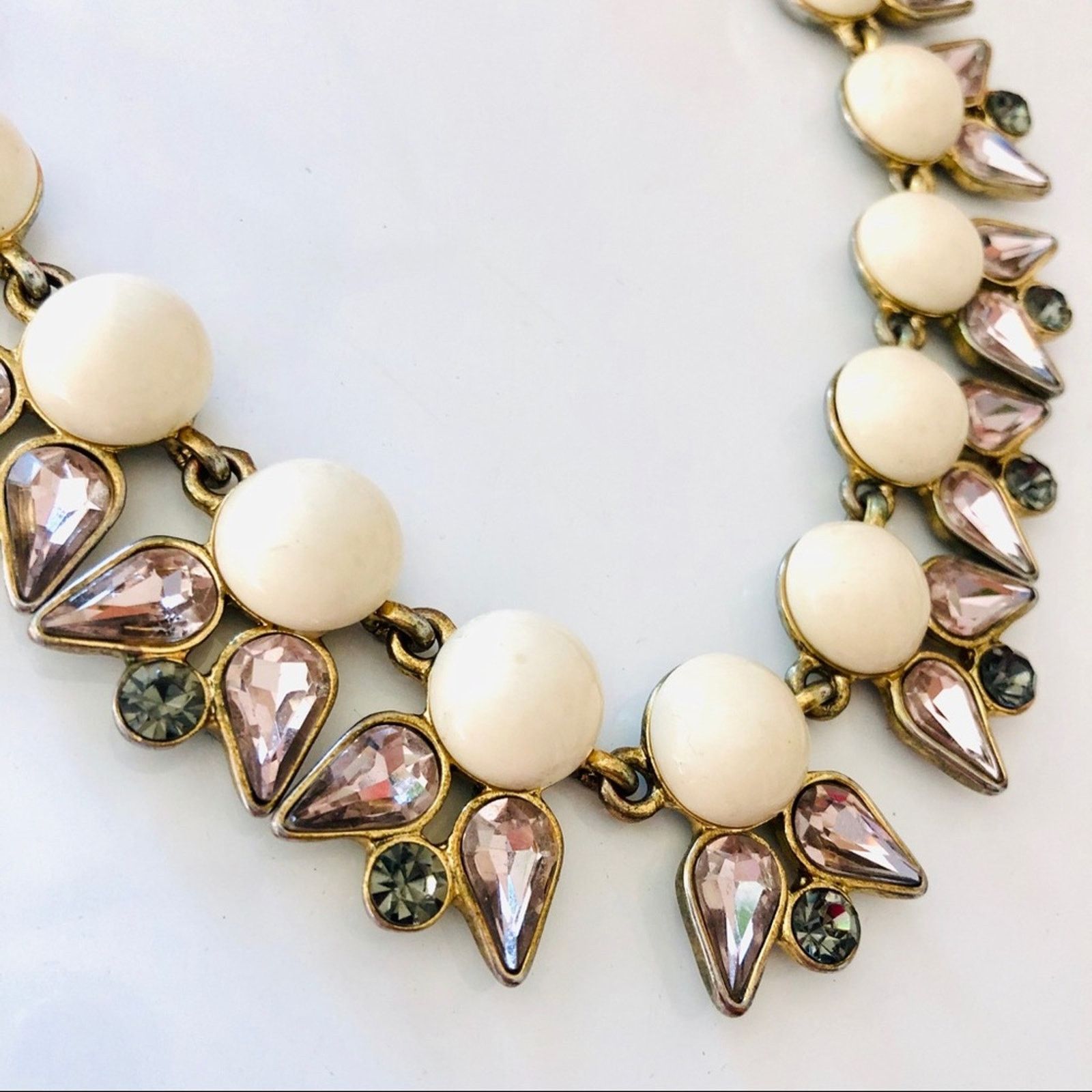 J.Crew J CREW Silver Jewel White Enamel Circle Statement Necklace Size ONE SIZE - 4 Thumbnail