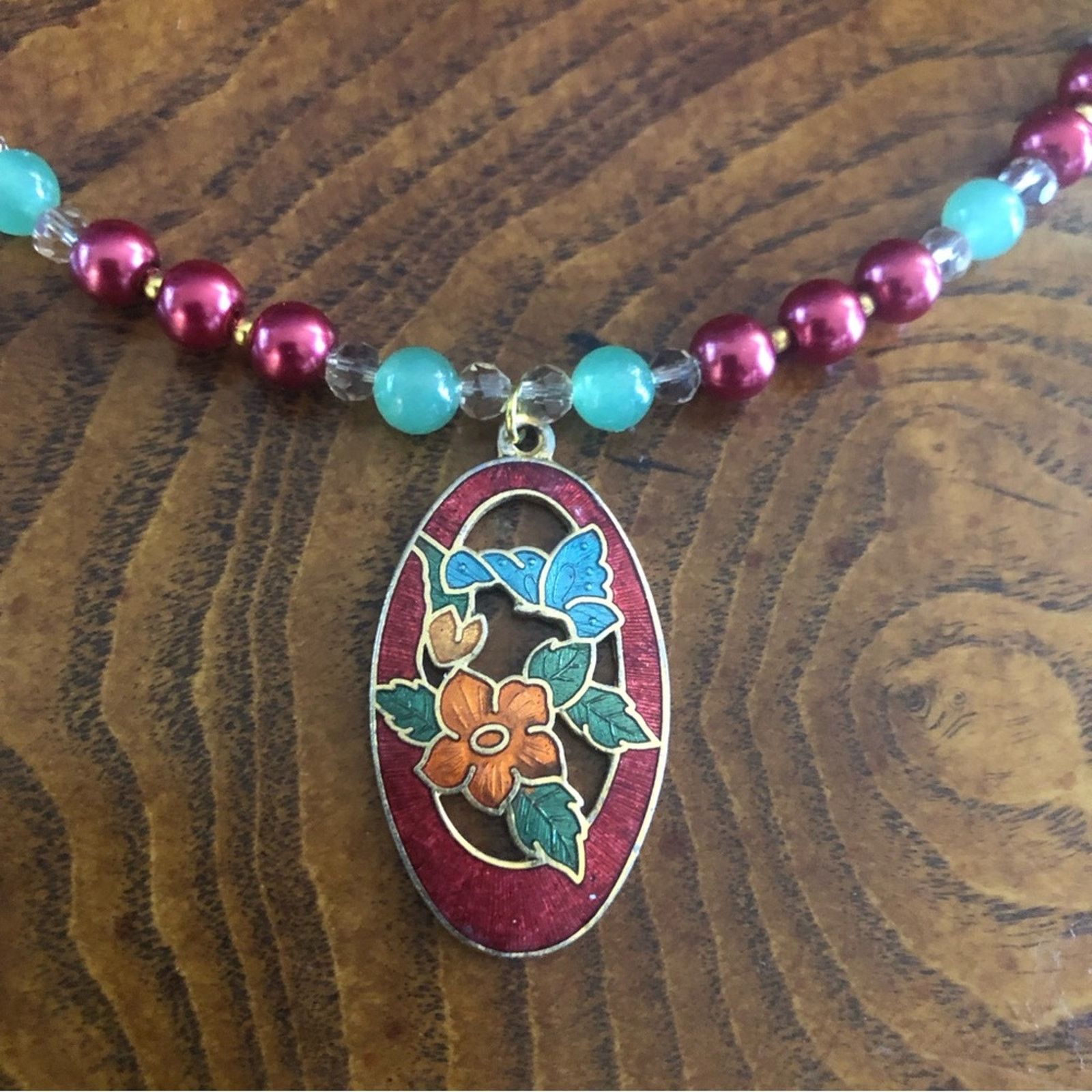Handmade Handcrafted repurpose cloisonné Pearl necklace Size ONE SIZE - 9 Thumbnail