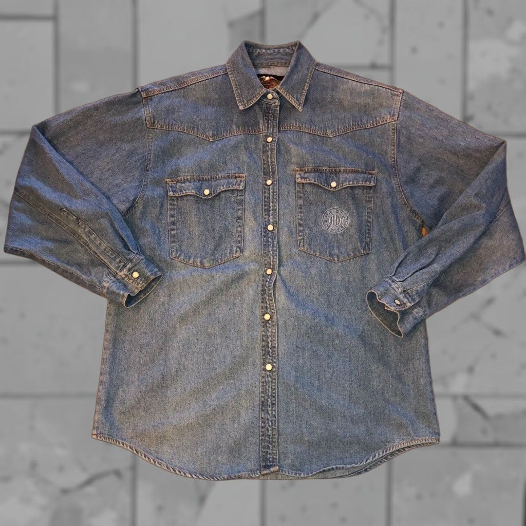 Harley Davidson VINTAGE Harley Davidson Women's Casual Shirt Cotton Blue Size M Snap Button Front Size M / US 6-8 / IT 42-44 - 1 Thumbnail