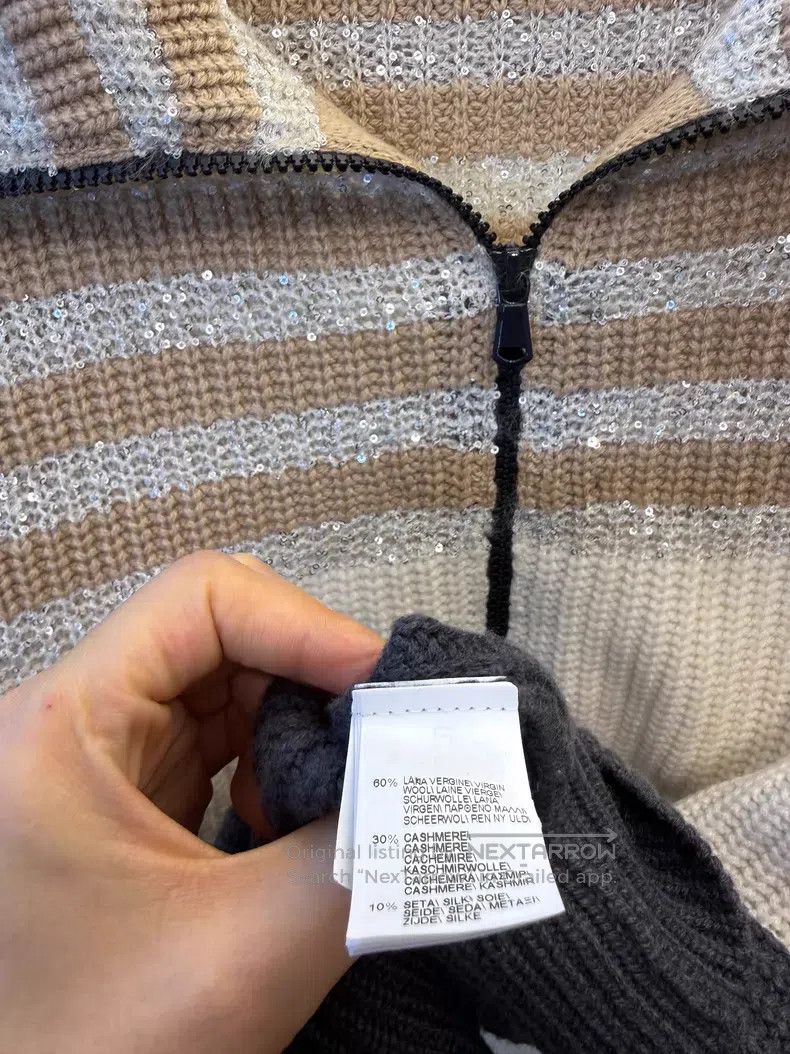 Brunello Cucinelli Brunello Cucinelli Sequined Cashmere Cardigan Size L / US 10 / IT 46 - 8 Thumbnail