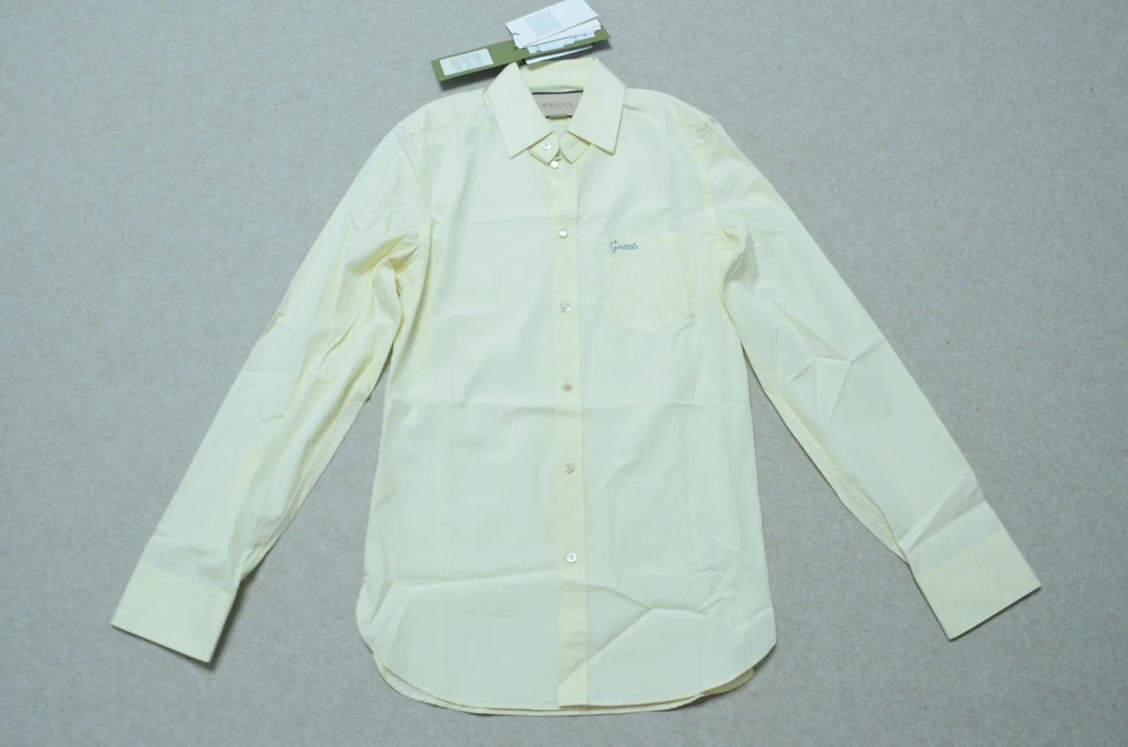 Gucci Gucci Yellow Embroidered Logo Silk Shirt Size US S / EU 44-46 / 1 - 1 Thumbnail