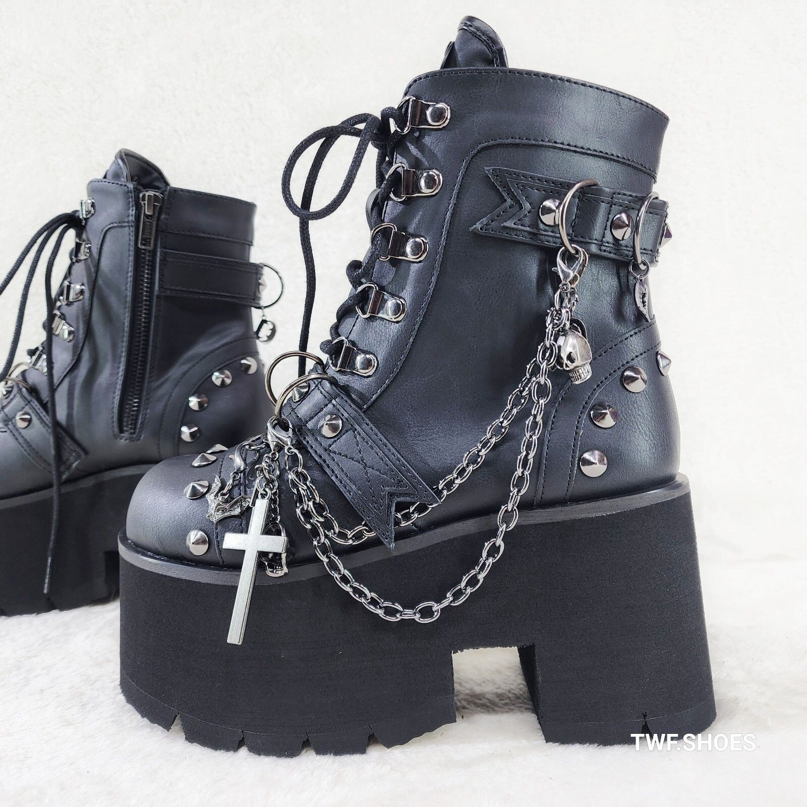 Other DEMONIA Ashes 3.5" Platform Goth Punk Boots Chain Charms 52 Size US 12 / IT 42 - 7 Thumbnail
