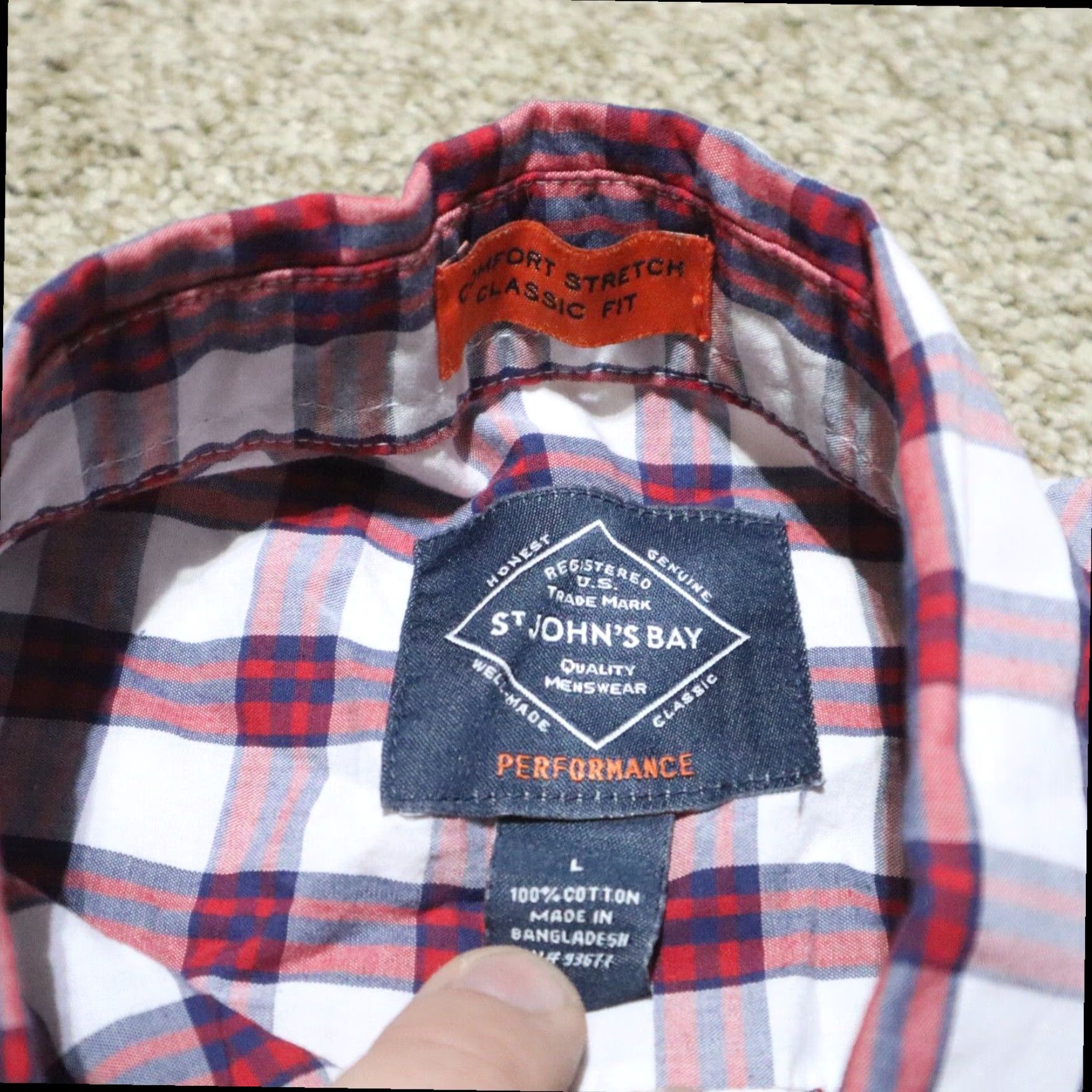 Vintage St John's Bay Plaid Button Down Shirt Mens Large L Red White Long Sleeve Cotton Size US L / EU 52-54 / 3 - 3 Thumbnail