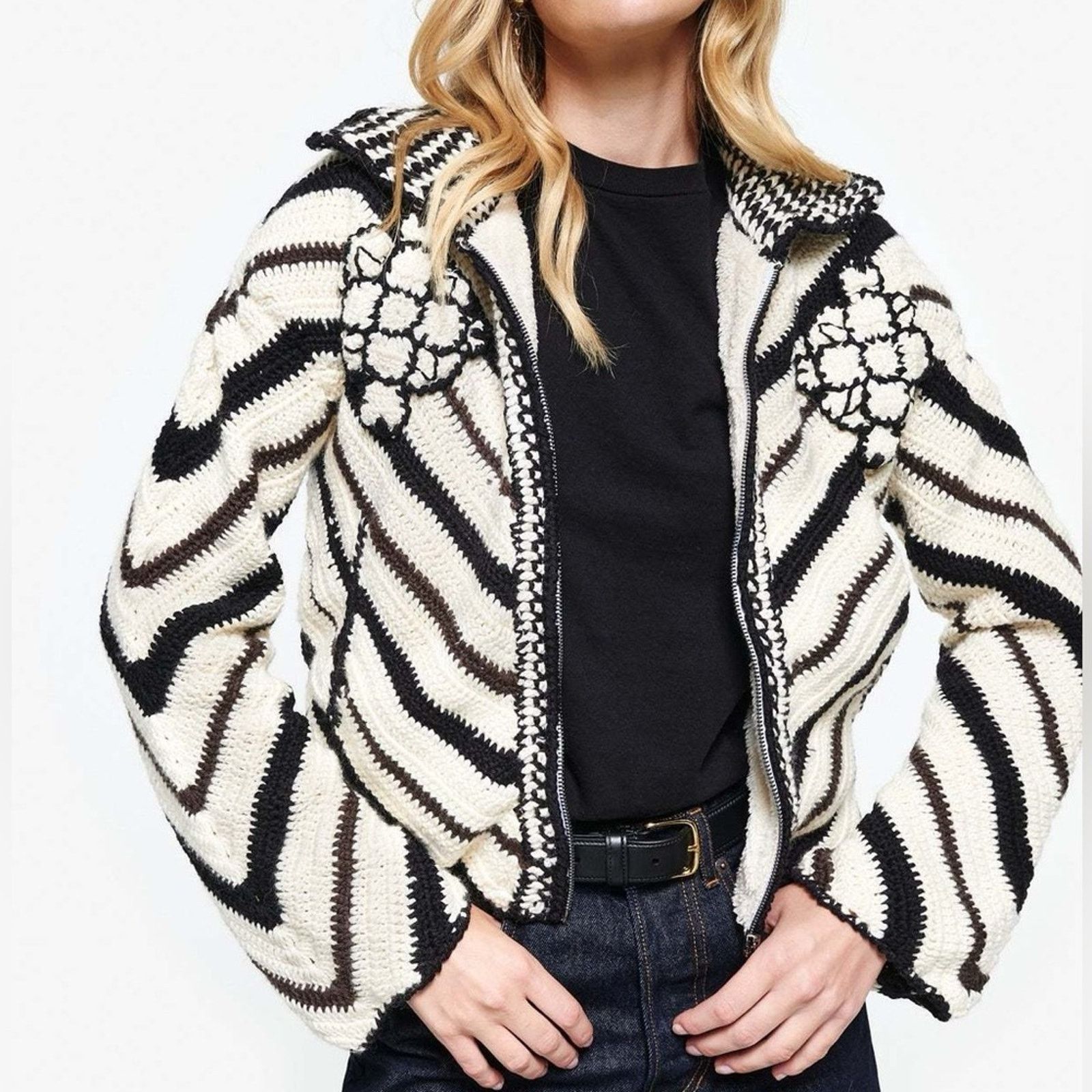 Urban Outfitters MANDINGA | Urban Outfitters | XL Black & Cream Knit Jacket Size XL / US 12-14 / IT 48-50 - 1 Thumbnail