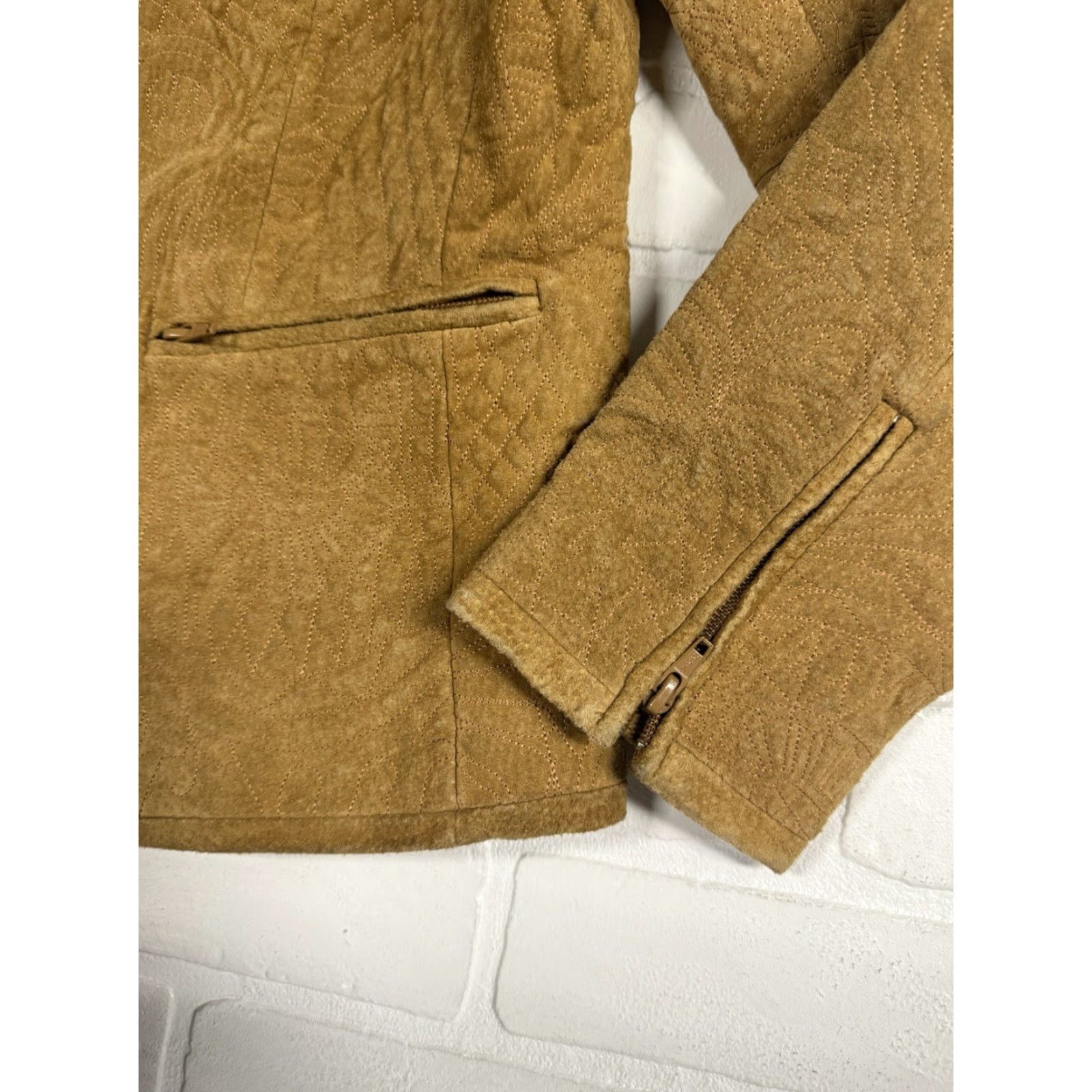 Vintage Margret Godfrey Leather Jacket Women’s L Tan Button Up Embroidered Geometric Jacket Size L / US 10 / IT 46 - 5 Thumbnail