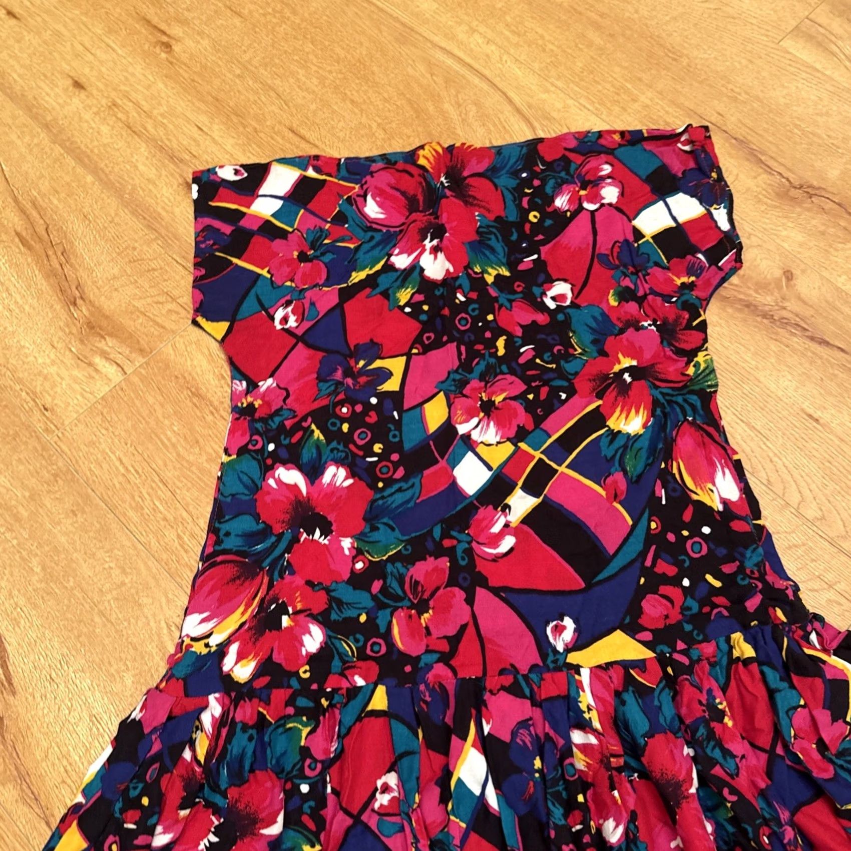 Pinko VINTAGE Handmade Bright Pink Floral Dress M Off The Shoulder Boho Hippie Tropical Romper Female Women Size M / US 6-8 / IT 42-44 - 2 Thumbnail
