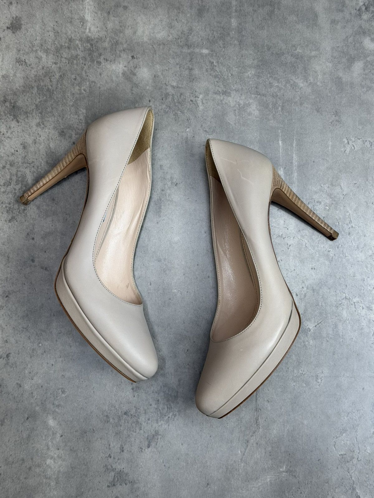 Prada Prada Beige Leather Platform Heels Pumps Size 37 1/2 Size US 7.5 / IT 37.5 - 6 Thumbnail