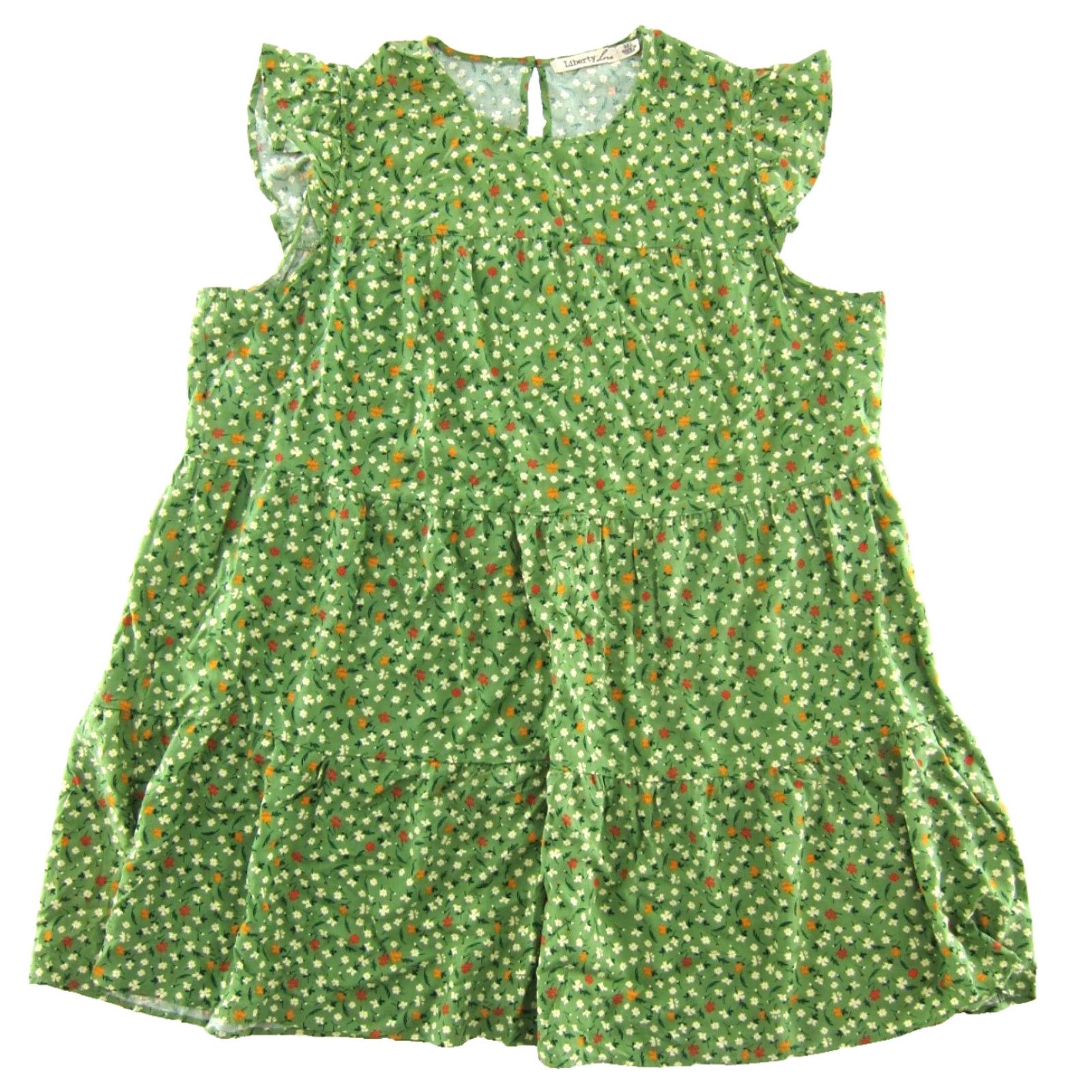Vintage Liberty Love 100% Rayon Green Red Orange Floral Cap Sleeve Smock Sun Dress 3XL Size XXL / US 16-18 / IT 52-54 - 2 Thumbnail