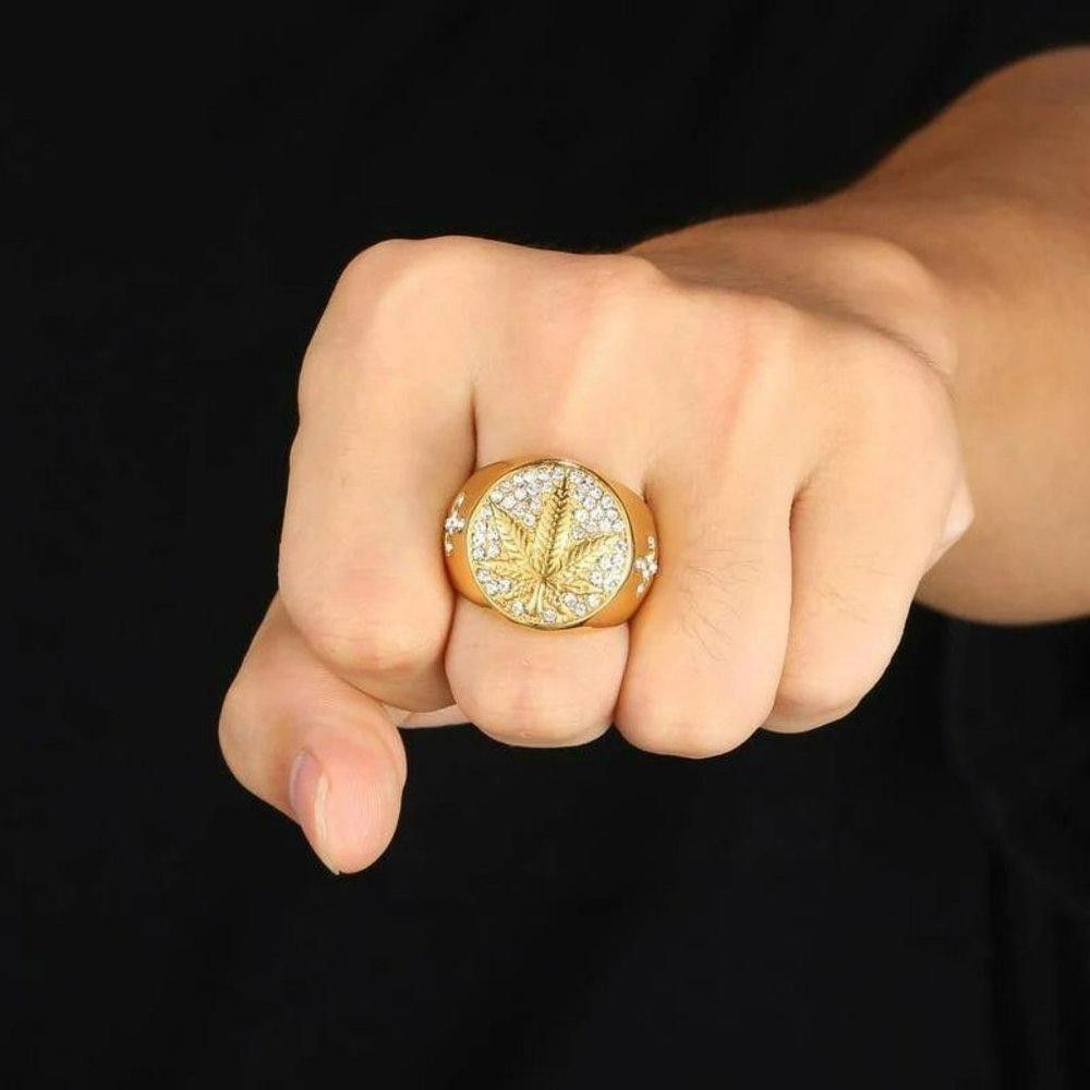 Designer Round Cross Maple Leaf Gold Signet Ring - Size 7 Size ONE SIZE - 9 Thumbnail