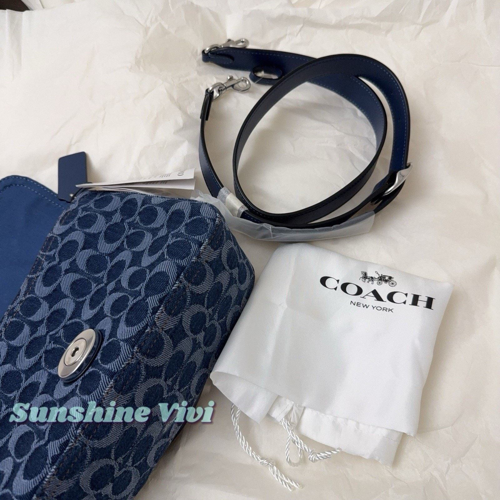 Coach NWT COACH Chain Tabby Shoulder Bag Denim Deep Blue CAN00 Size ONE SIZE - 6 Thumbnail