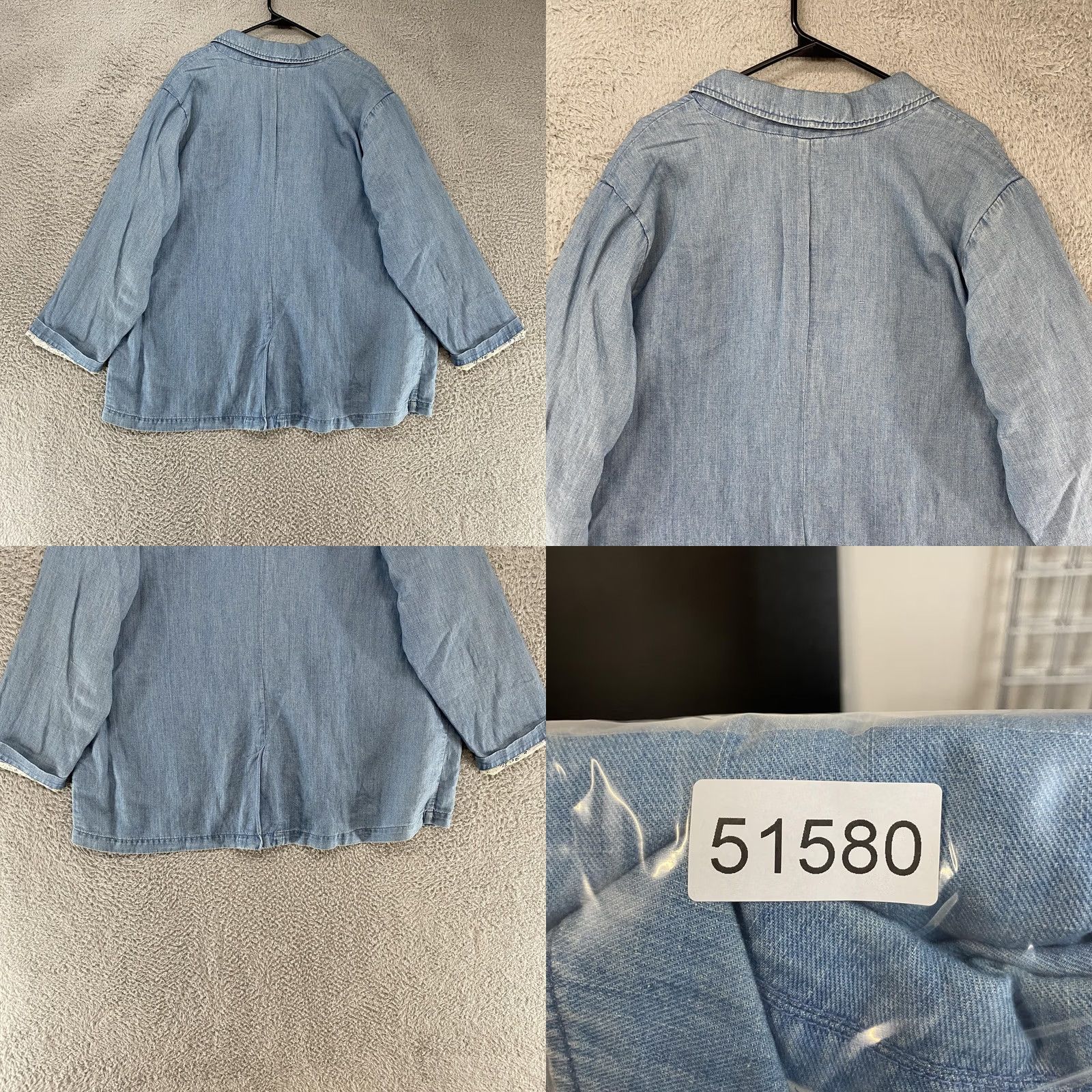J. Jill J Jill Denim Blazer Womens XL Petite Light Blue Two Button Chambray Linen Jacket Size XL / US 12-14 / IT 48-50 - 8 Thumbnail