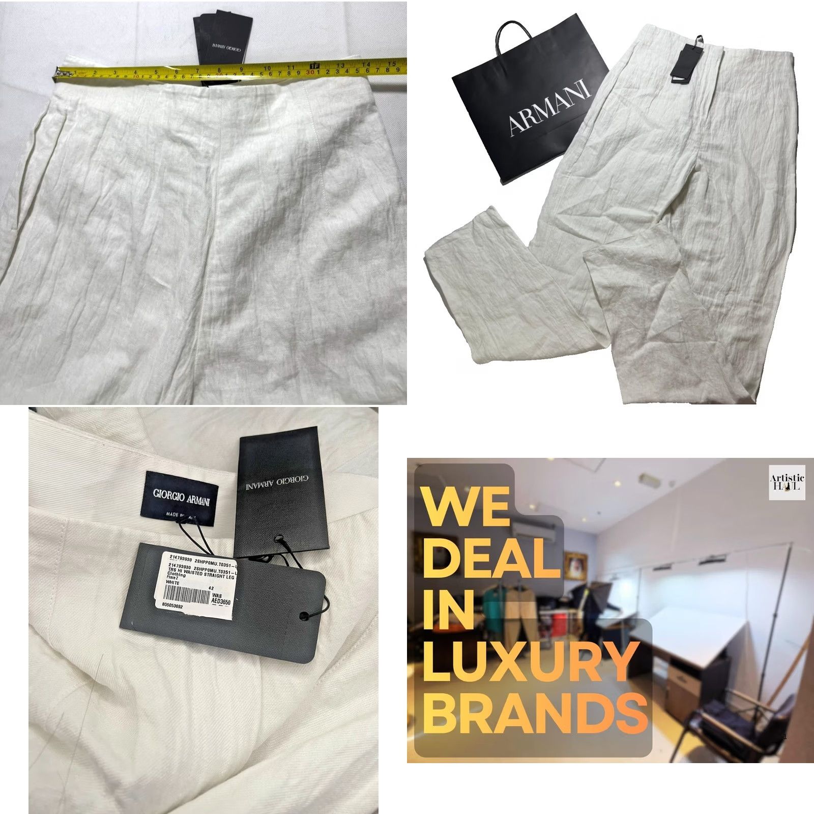 Giorgio Armani Giorgio Armani Bnwt White Linen-Blend Wide-Leg Pants 42 Women Pants Size 28" / US 6 / IT 42 - 8 Thumbnail