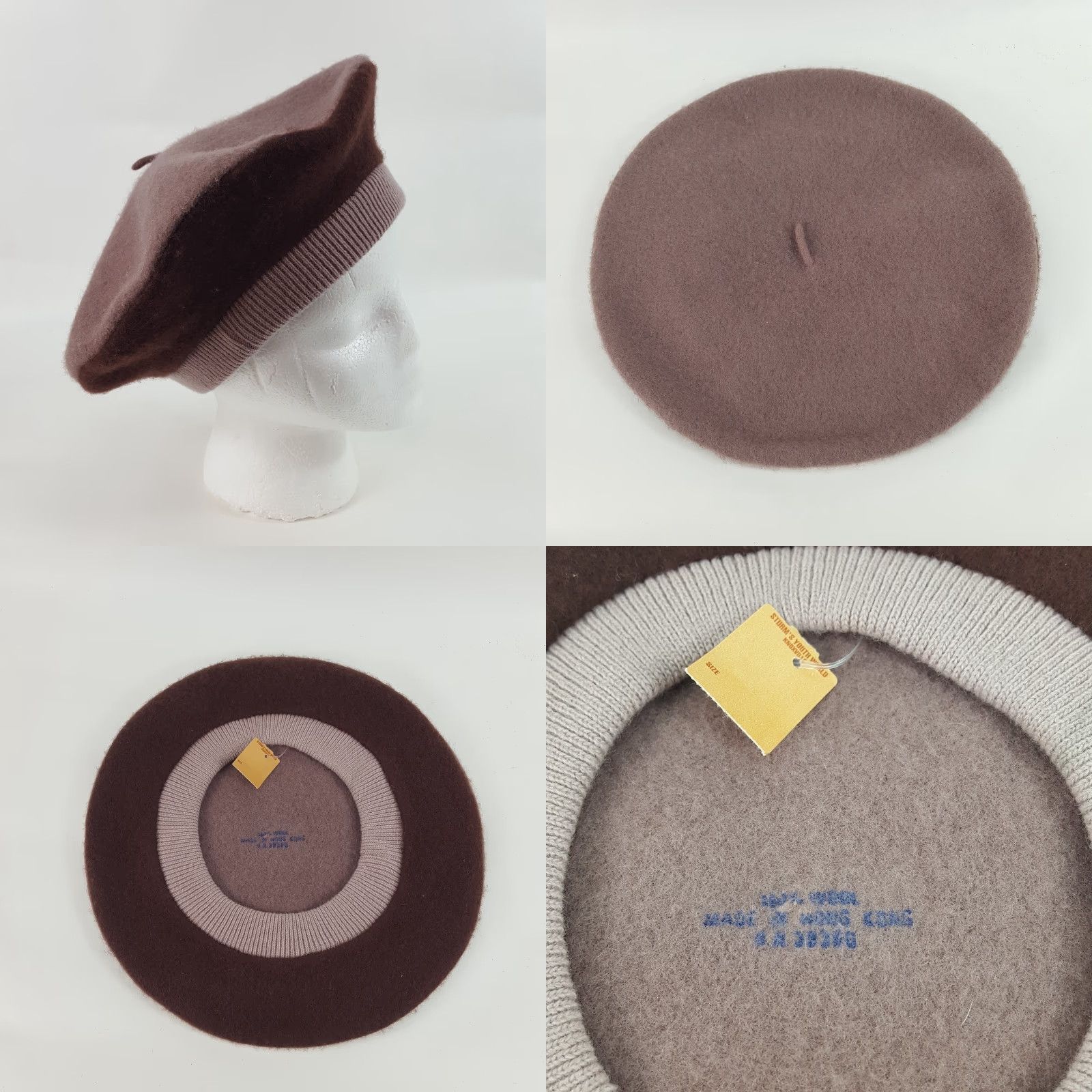 FELT VINTAGE Beige Felt Wool French Beret Winter Wool Hat Womens One Size Brown 80s 90s Boho Retro French Beret Mens Womens Girls Boys Size ONE SIZE - 8 Thumbnail