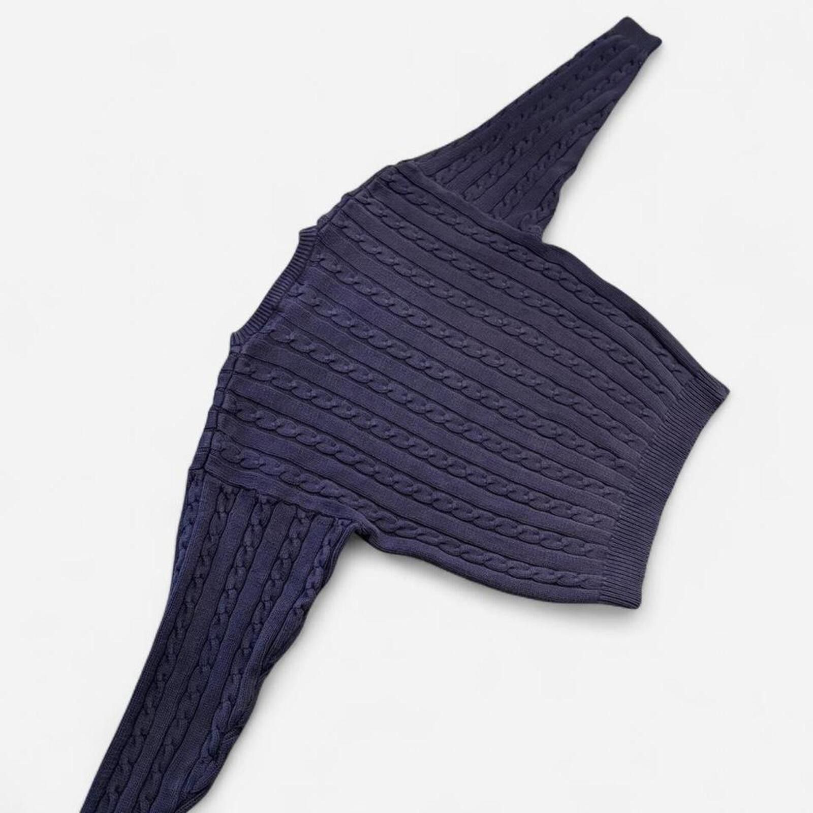 Vintage 90s Vintage Navy Cable Knit Size US L / EU 52-54 / 3 - 5 Thumbnail
