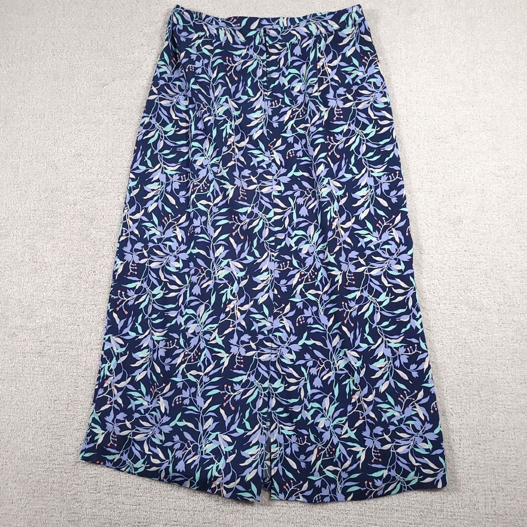 Vintage Sag Harbor Skirt Womens Small Blue Floral Back Zipper Elastic Stretch Long Conversation Size 28" / US 6 / IT 42 - 4 Thumbnail