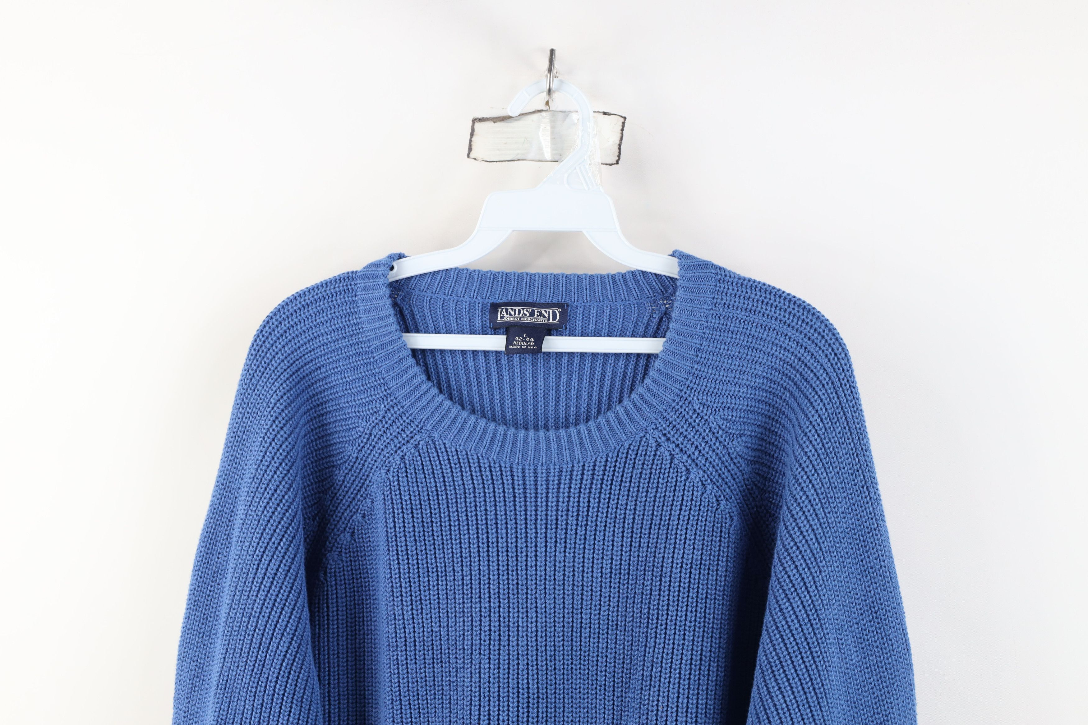 Lands' End Vintage 90s Lands End Cotton Ribbed Knit Sweater Blue USA Size US L / EU 52-54 / 3 - 2 Thumbnail