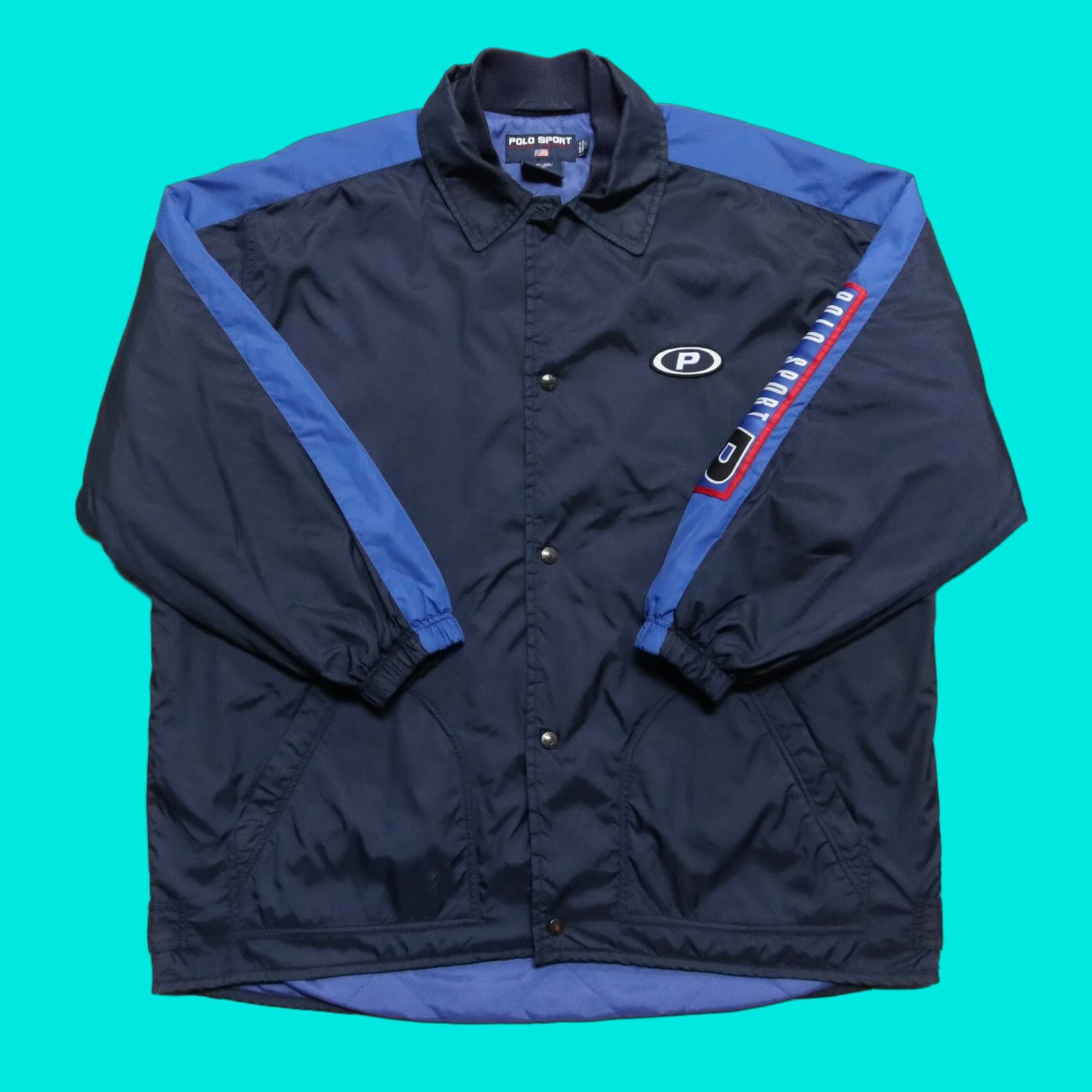 Polo Ralph Lauren VINTAGE Polo Sport Ralph Lauren Logo Jacket Mens Large Navy Nylon 90s Logo Jacket Size US L / EU 52-54 / 3 - 1 Thumbnail
