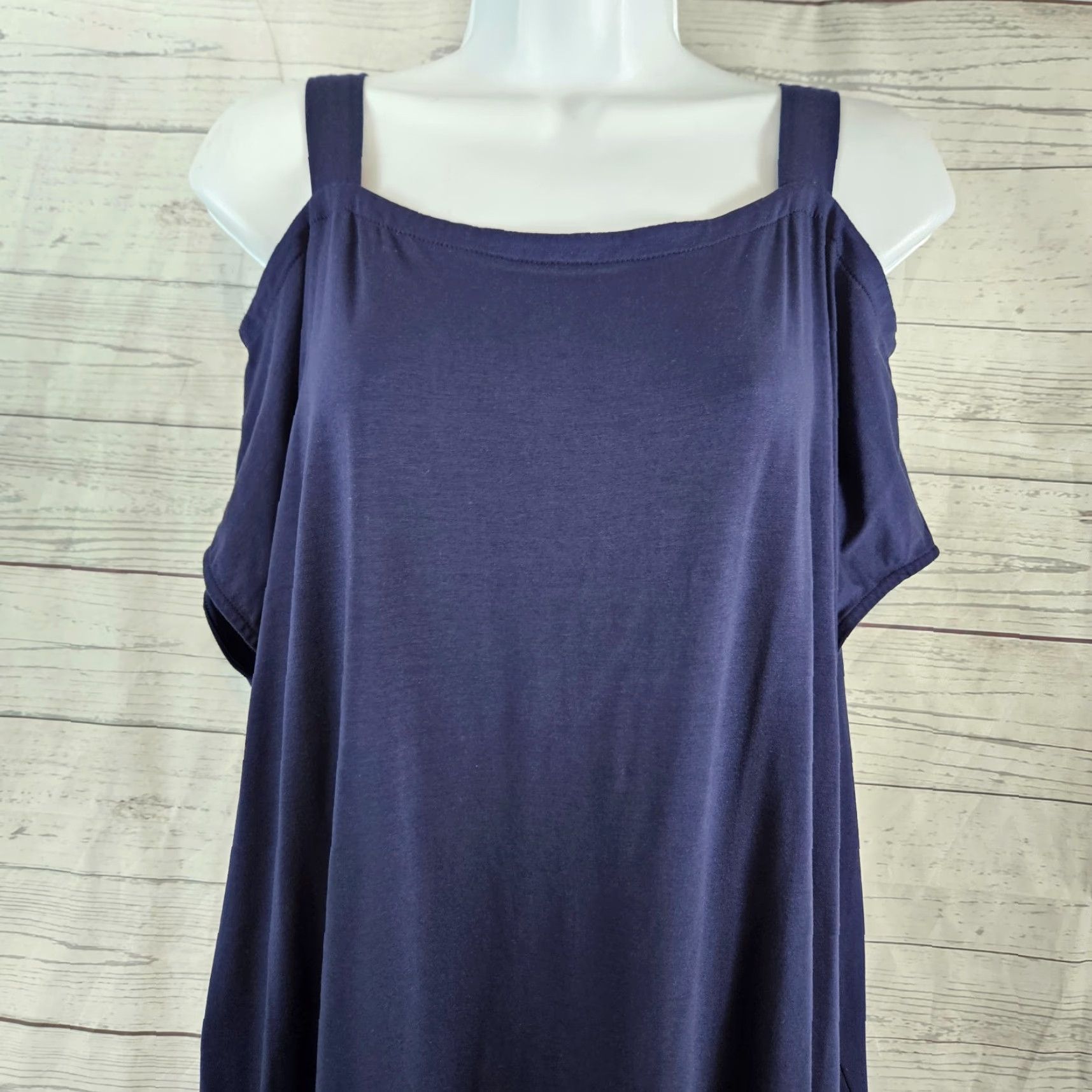 Eileen Fisher Eileen Fisher Womens Dress Short Sleeve Cold Shoulder Sz Large Blue Lyocell Spandex Shift Size 36" / US 14 / IT 50 - 2 Thumbnail
