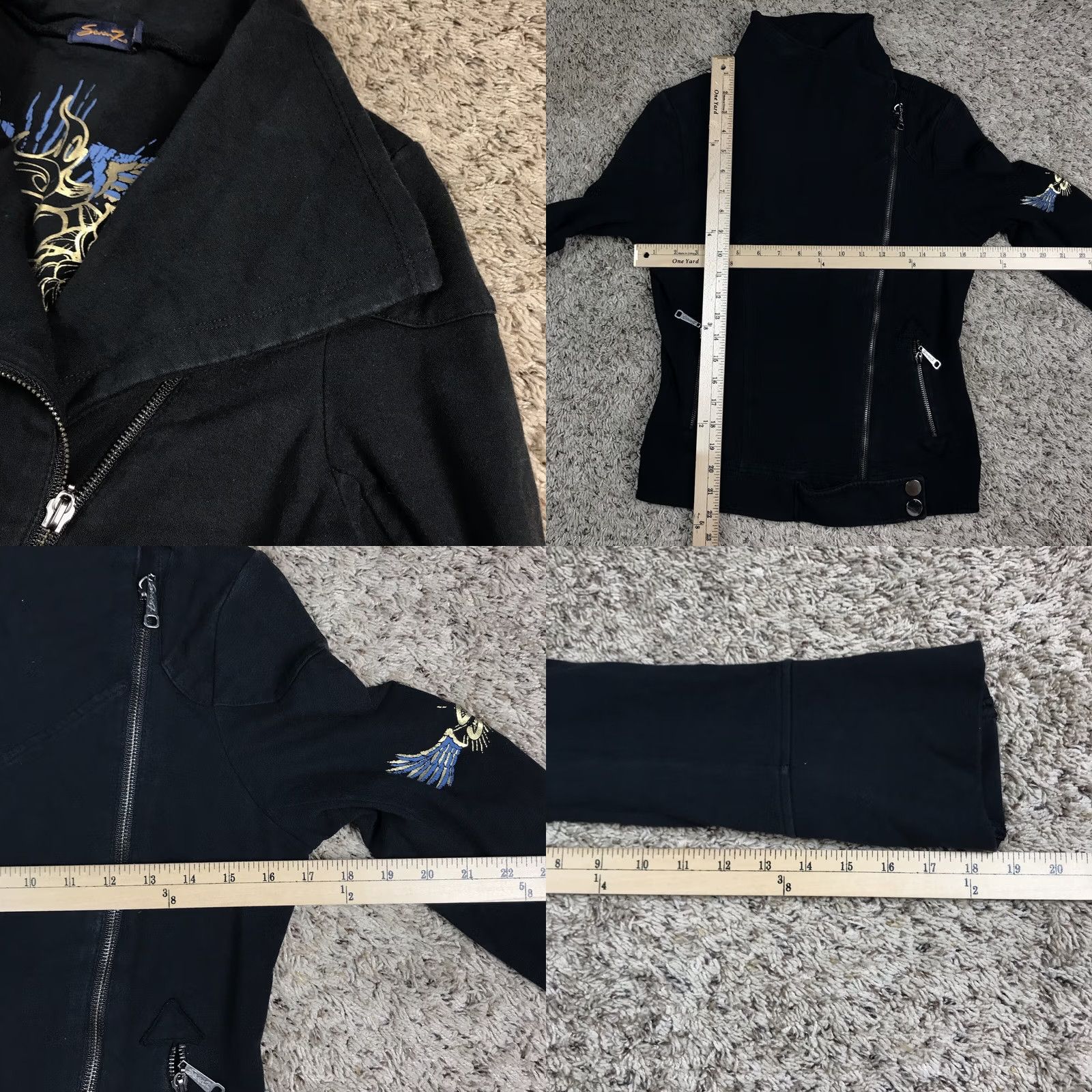 Vintage Seven7 Womens Jacket Coat Black Full Zip Mock Neck Grunge Designer Casual Small XS S Size S / US 4 / IT 40 - 8 Thumbnail