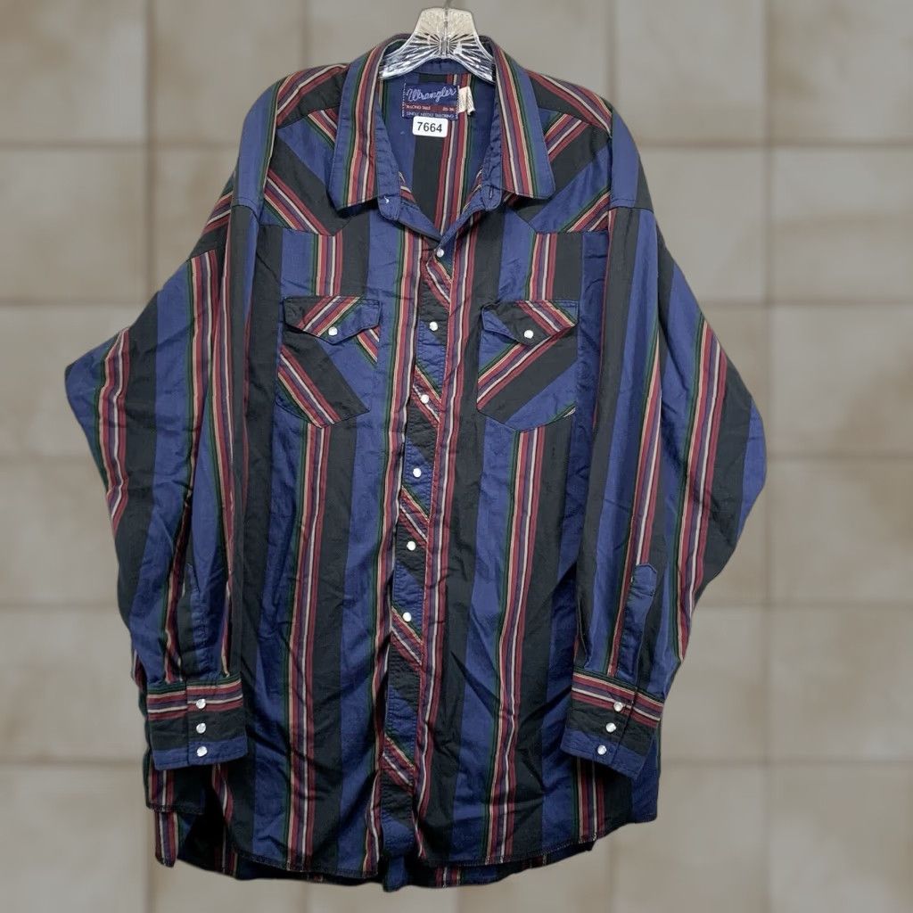 Wrangler VINTAGE Wrangler Western Shirt Long Sleeve 2XL Mens Casual Workwear Cotton Blend Pearl Snap Stripe Size US XXL / EU 58 / 5 - 1 Thumbnail