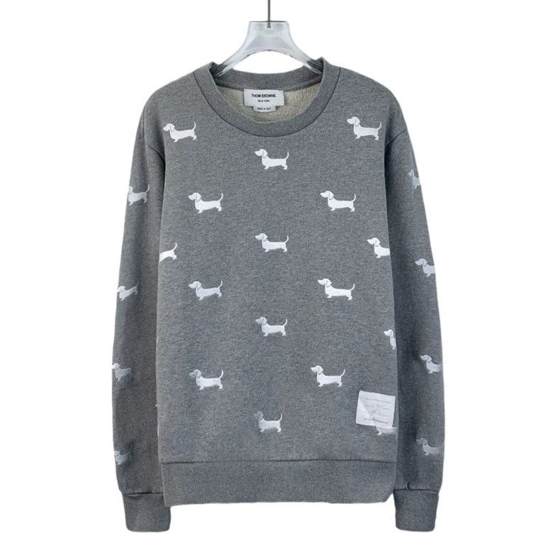 Thom browne Gray puppy embroidered round-neck long-sleeved