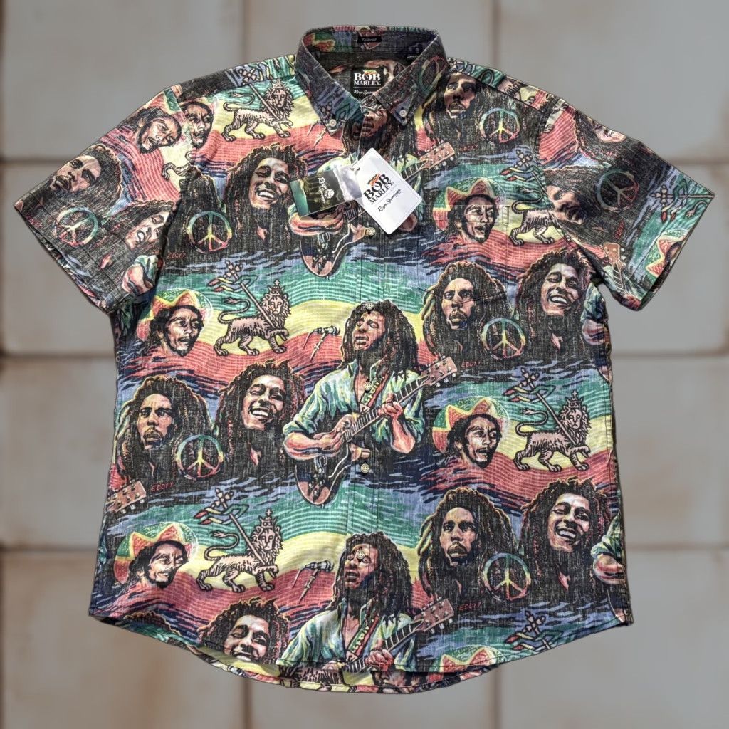 VINTAGE Reyn Spooner Bob Marley Mens Shirt XL Multicolor Graphic Print Tuff Gong NWT