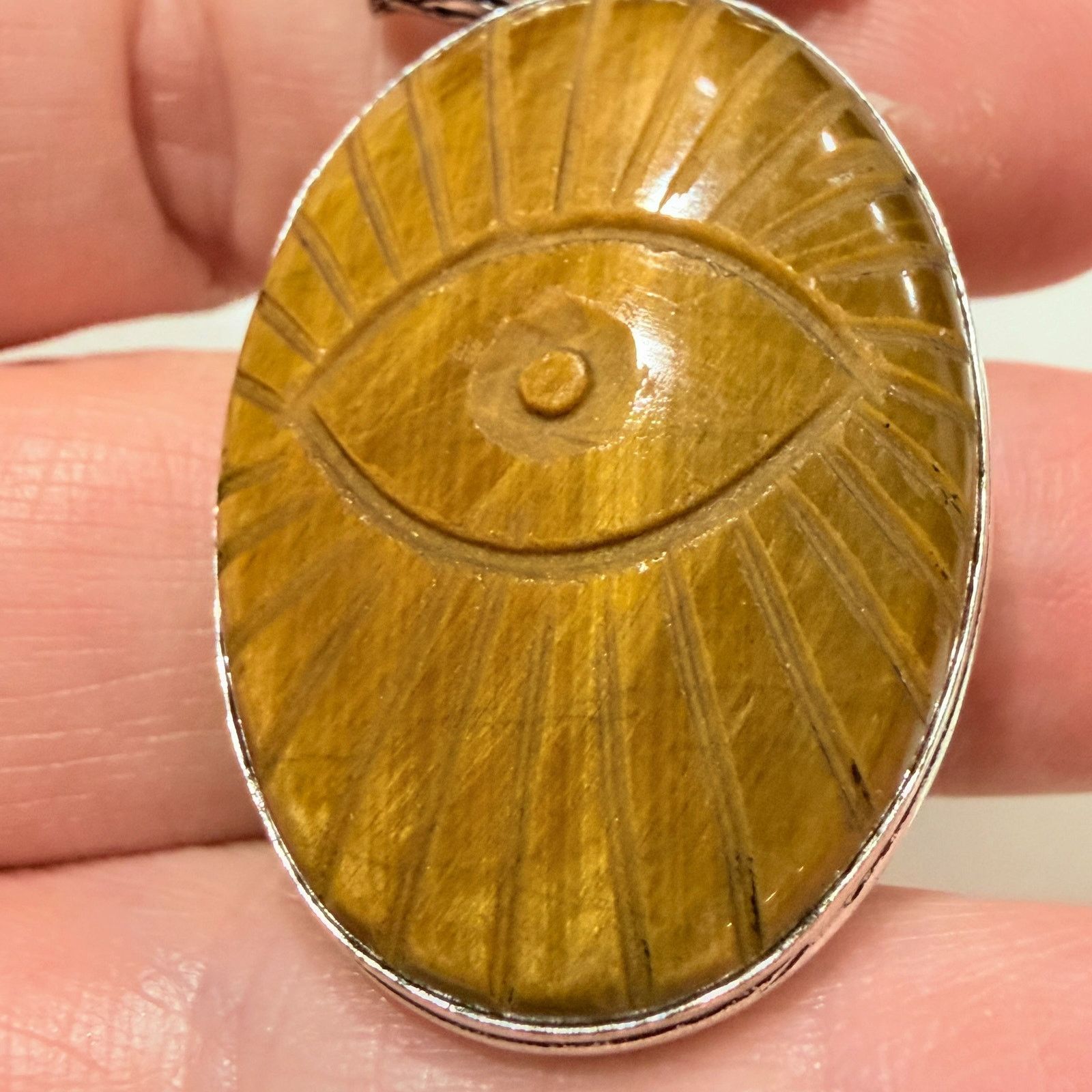 The Unbranded Brand Tiger Eye Evil Eye Pendant Sterling Silver Plated Size ONE SIZE - 4 Thumbnail
