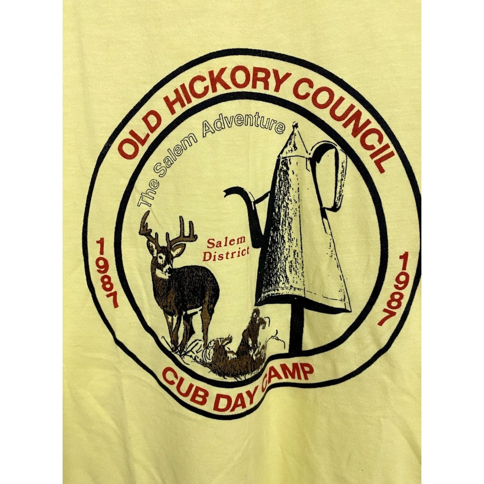 Vintage VINTAGE 80s Xpres Knits Old Hickory Council Cub Day Camp Salem Adventure Thin T-Shirt Size S Yellow Mens Size US S / EU 44-46 / 1 - 2 Thumbnail